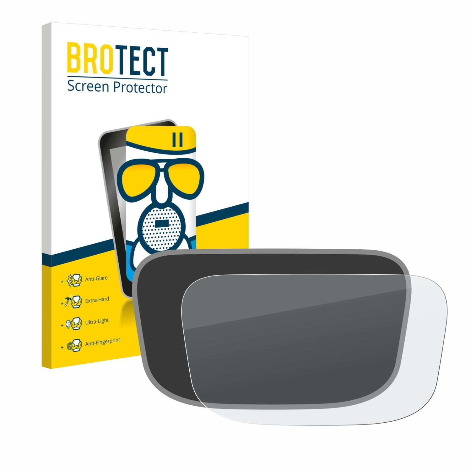 Ein Displayschutz-Kit mit einem Telefon, Displayschutz und Verpackung, mit weißem Hintergrund.