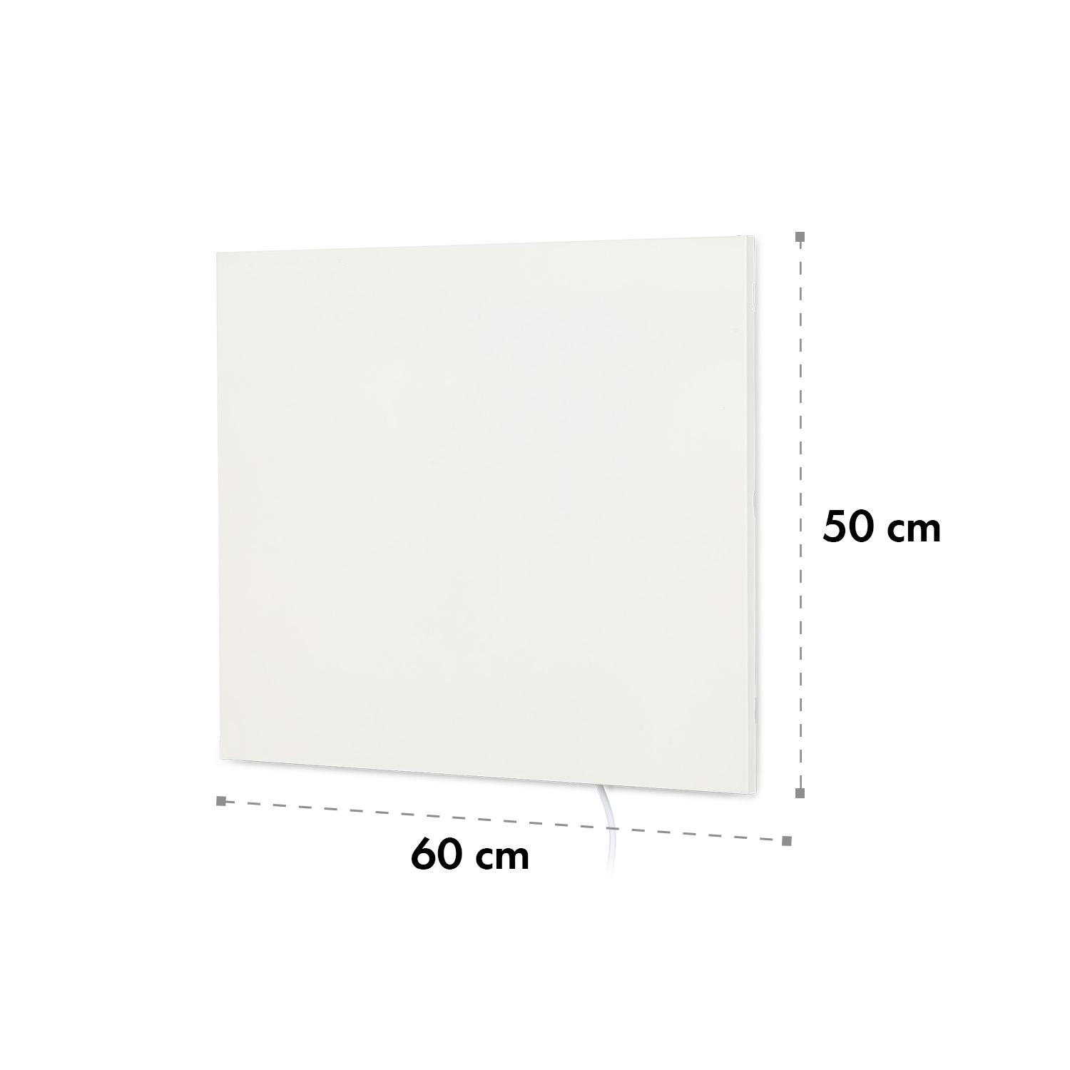Ein weißer, rechteckiger Heizkörper mit den Maßen: 60 cm x 50 cm.