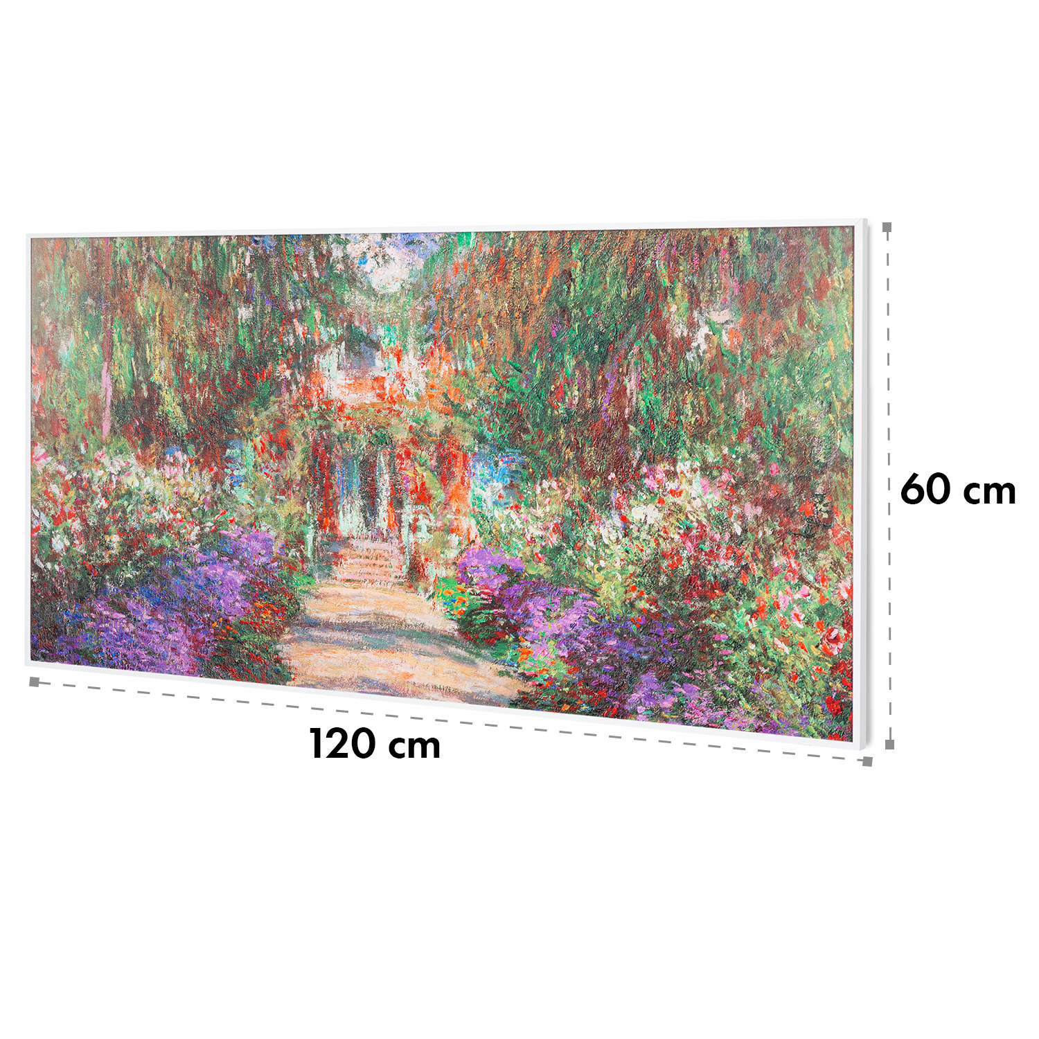 Gemälde eines Gartenwegs mit bunten Blumen, der zu einem Haus führt.