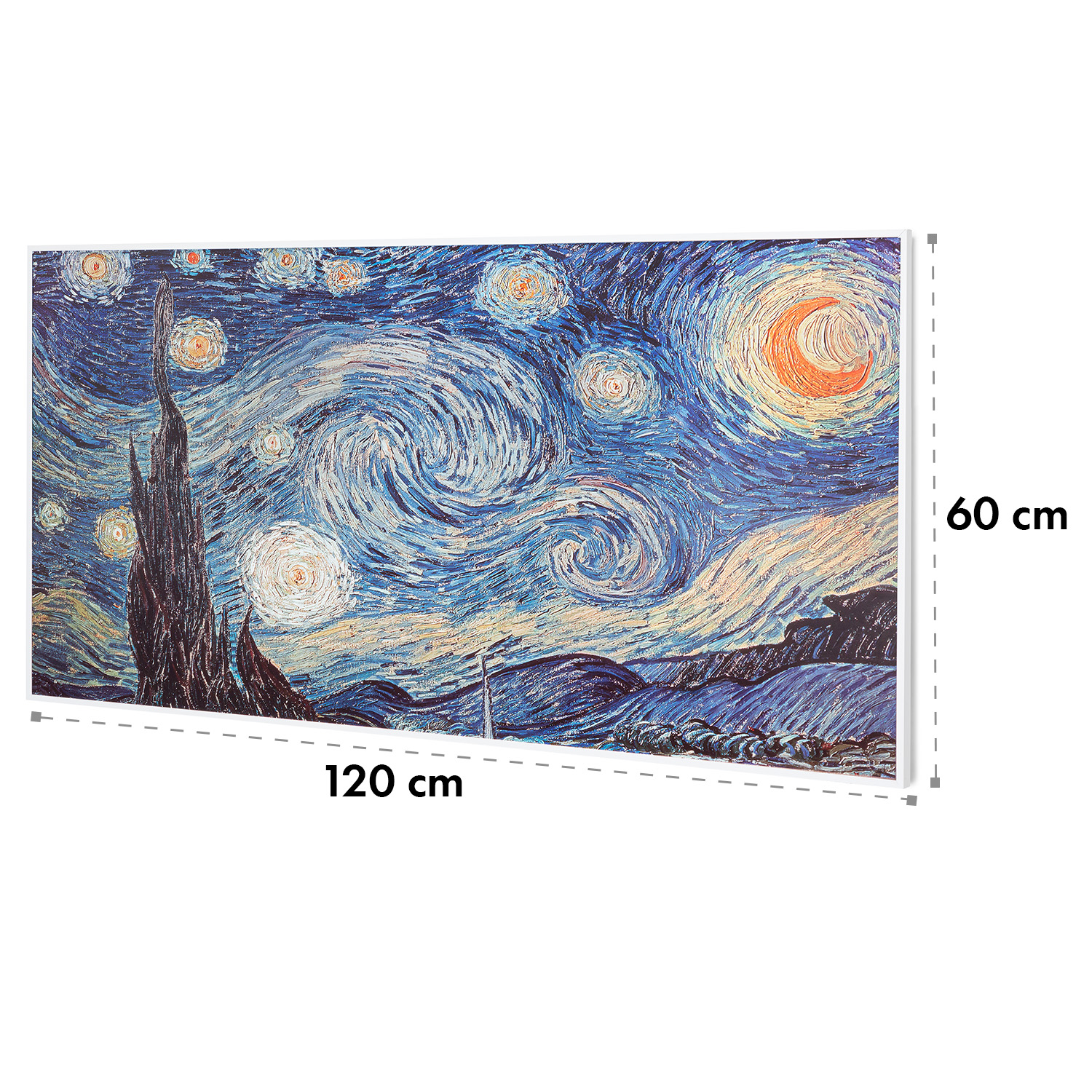 Ein Gemälde von Van Goghs 'Sternennacht' mit den Maßen 120 cm x 60 cm.