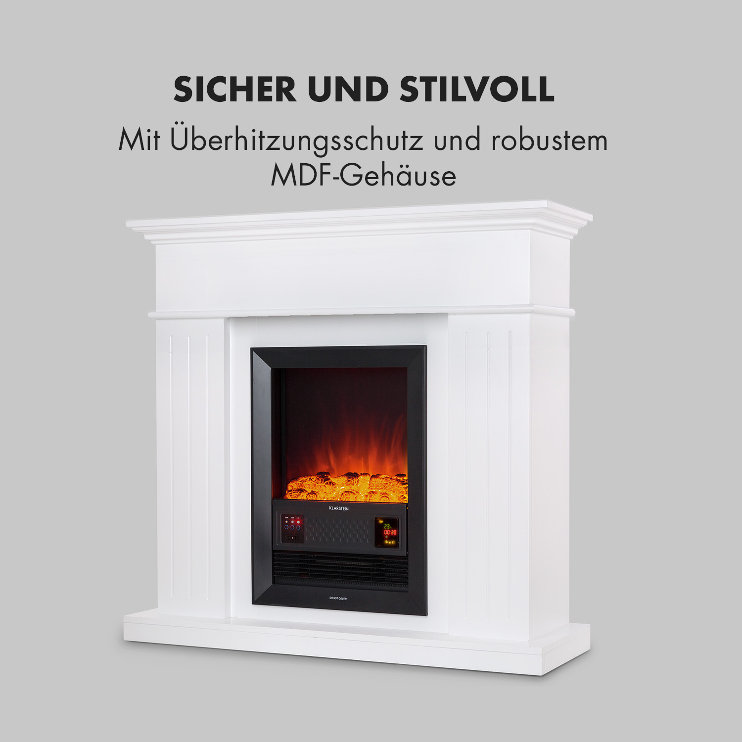 Ein hölzerner Aromatherapie-Diffusor mit farbigen Lichtern. Zeigt Maßangaben.