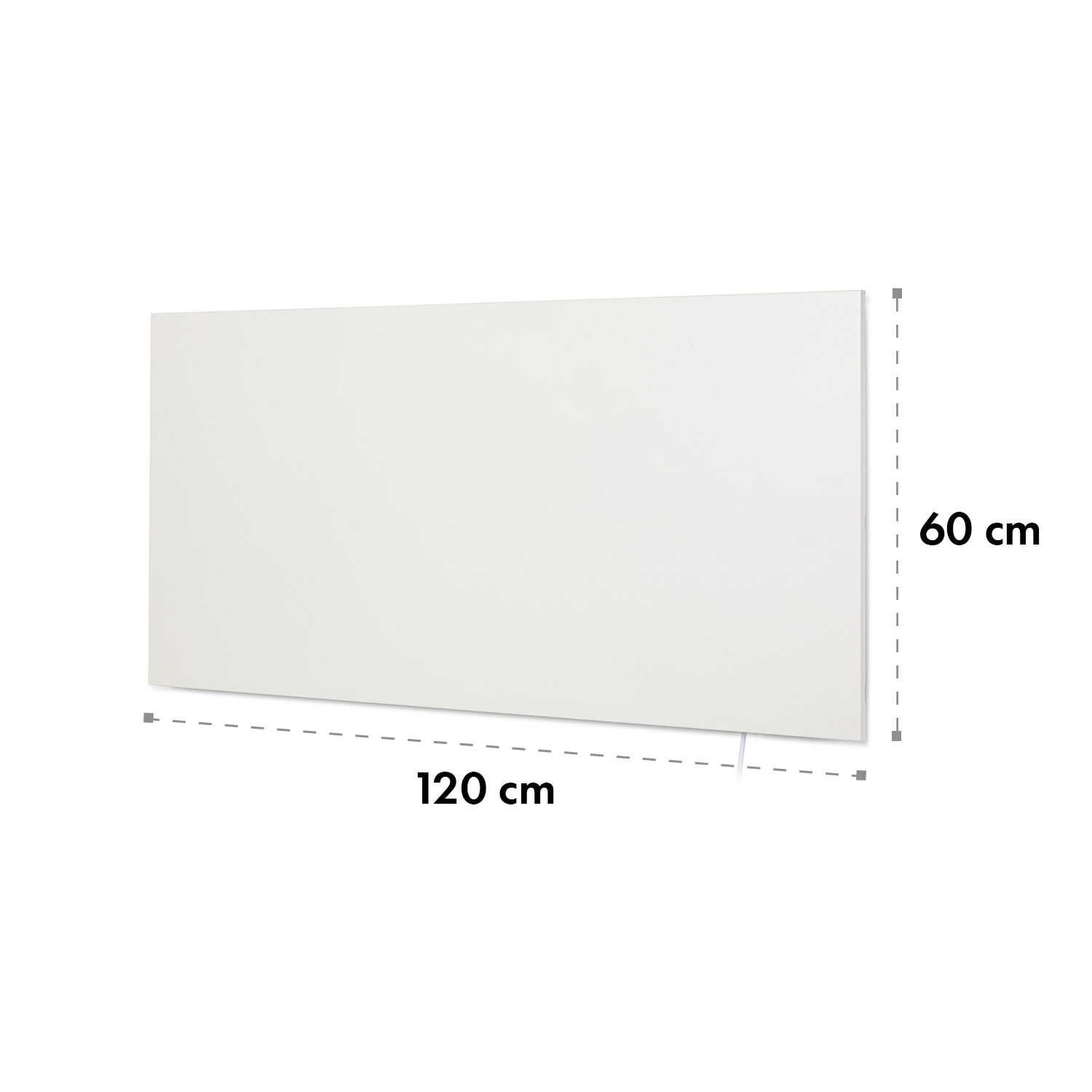 L'immagine mostra un pannello rettangolare bianco con dimensioni 120 cm x 60 cm.