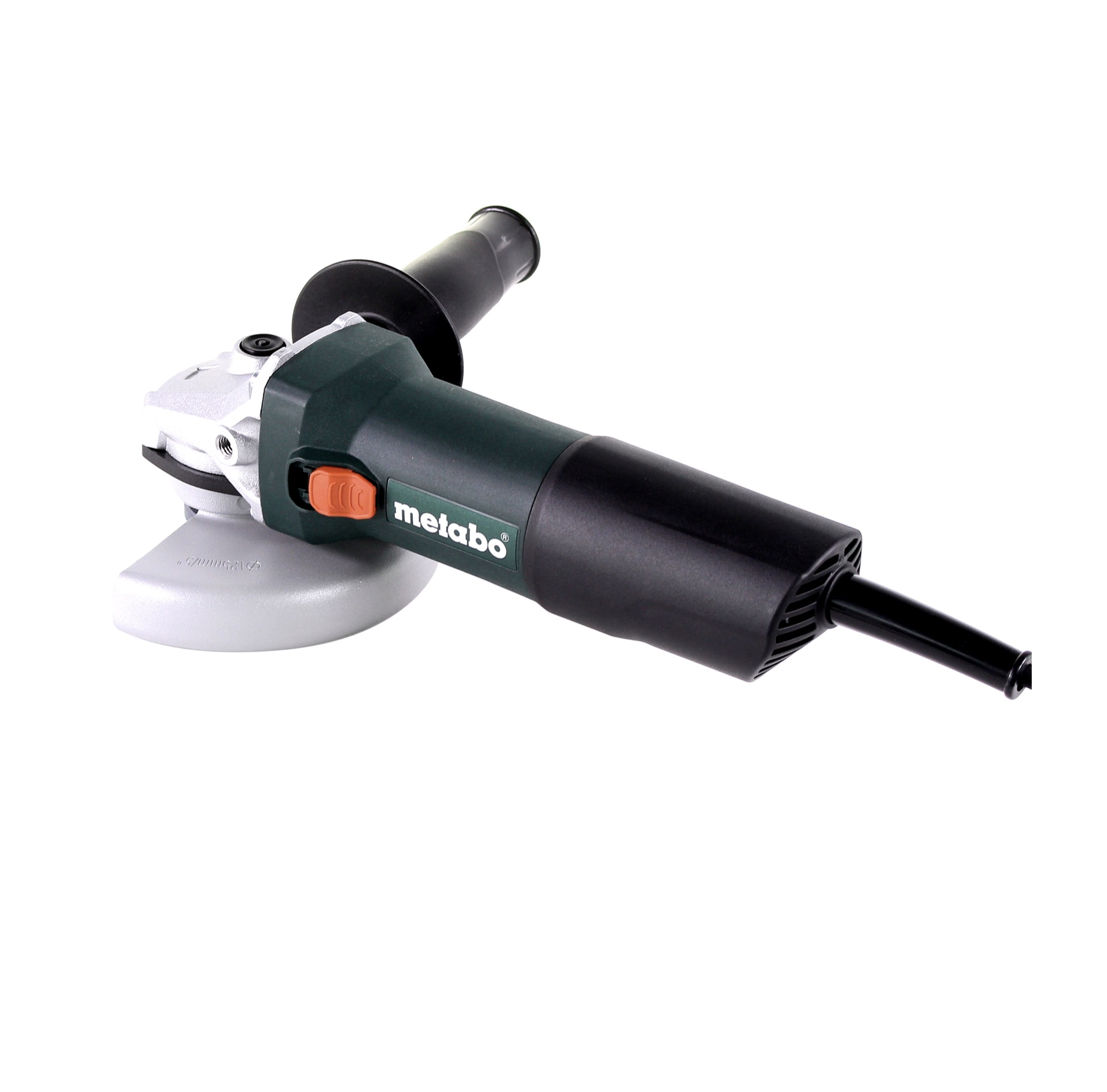 Meuleuse d'angle, verte et noire, avec disque de meulage argenté, logo Metabo clairement visible.
