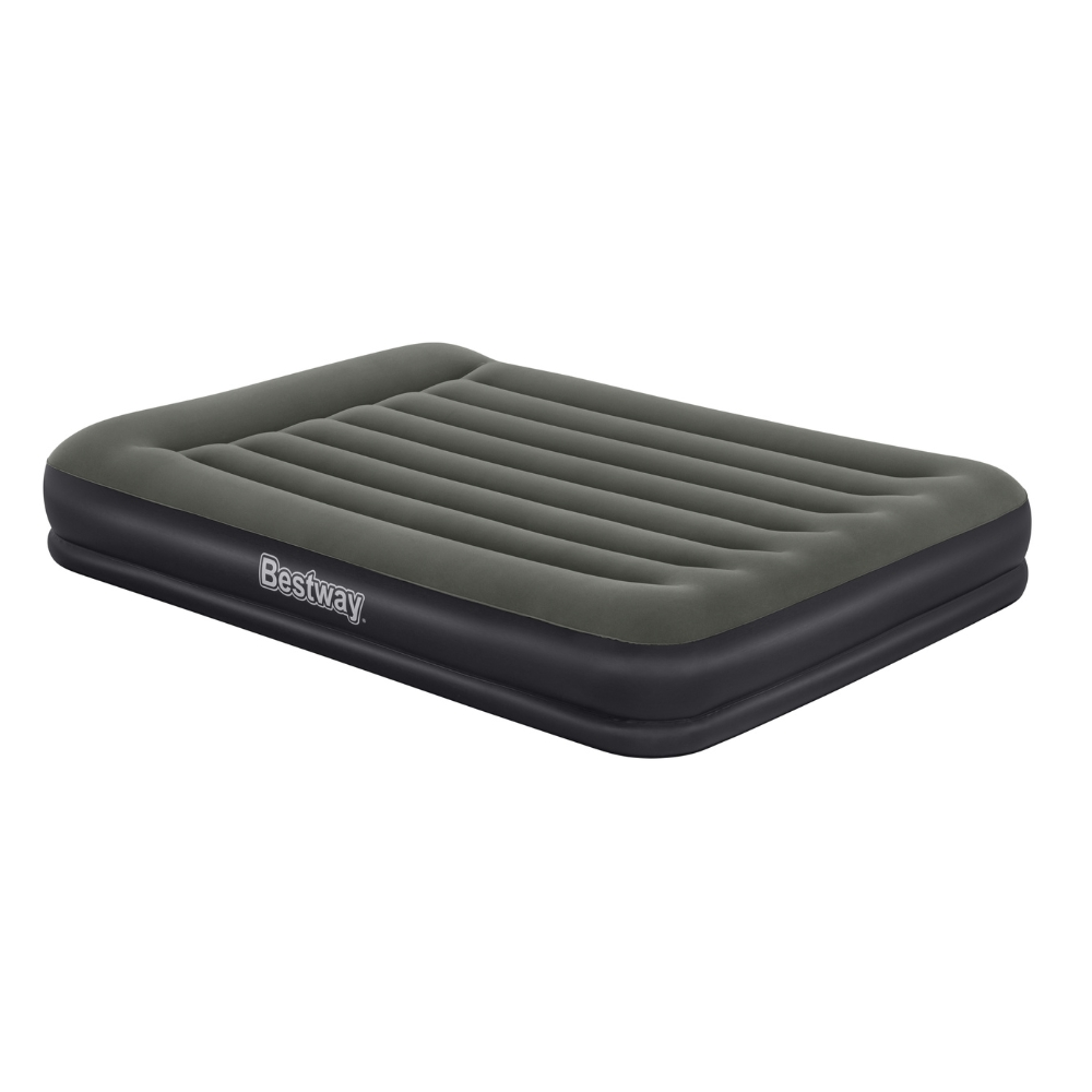 Matelas pneumatique gris et noir avec le nom de la marque Bestway écrit dessus.