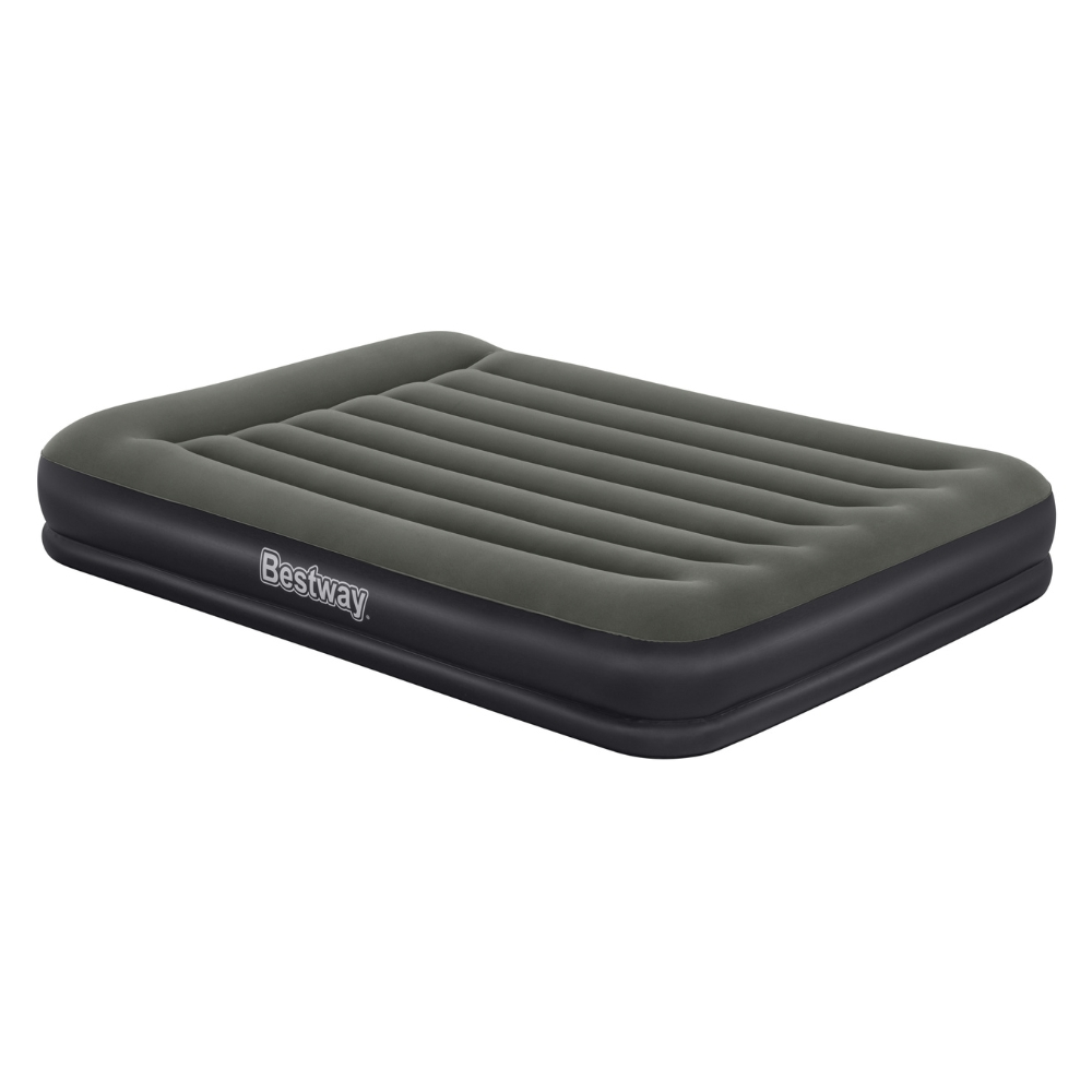 Grijs en zwart Bestway luchtmatras op witte achtergrond. Rechthoekige vorm.