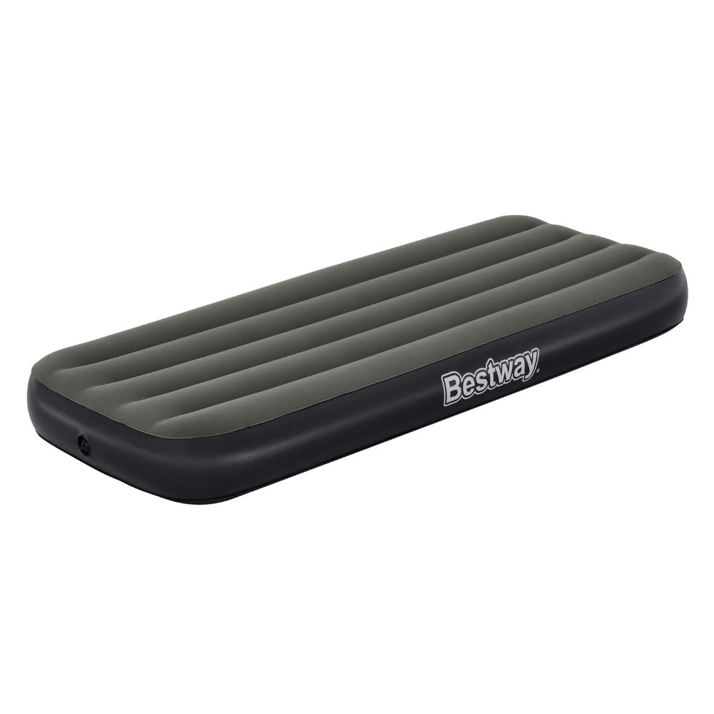 Matelas gonflable Bestway gris sur fond blanc. Le matelas est de forme rectangulaire.
