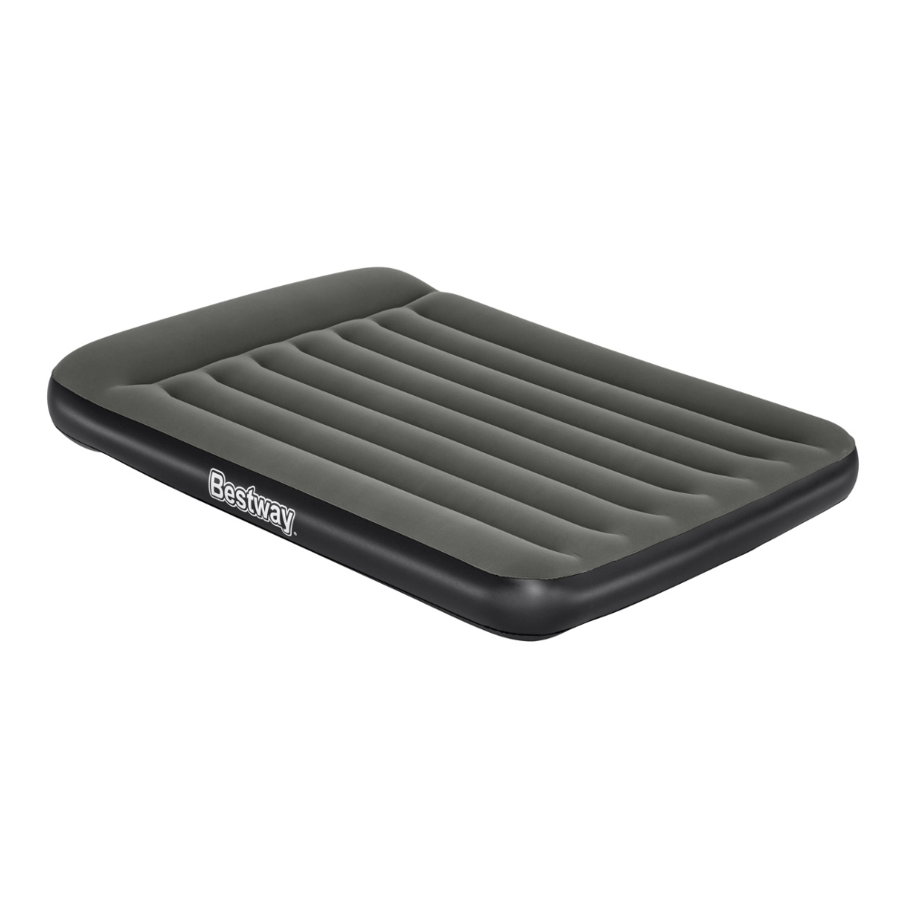Matelas gonflable Bestway gris. Base noire avec le logo Bestway sur le côté. Surface nervurée.