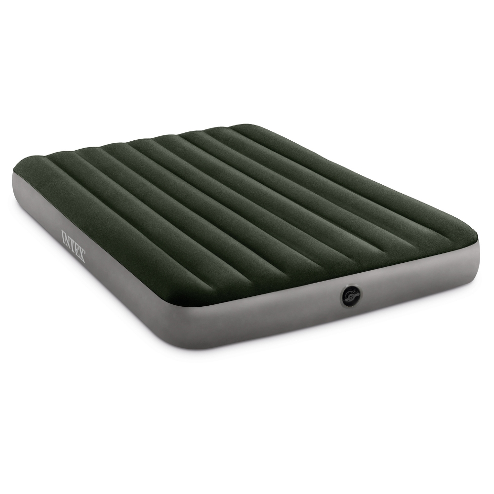 Matelas gonflable, dessus vert foncé, côtés gris, fond blanc.