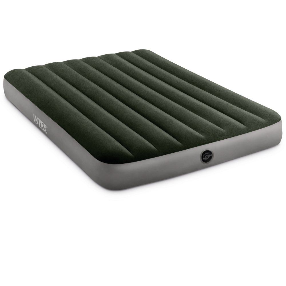 Matelas gonflable, dessus vert foncé, côtés gris, fond blanc.