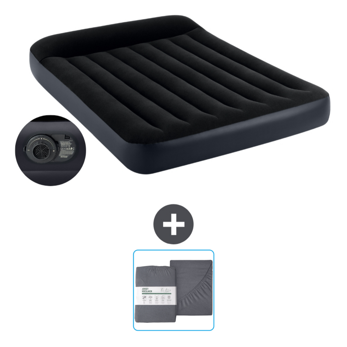 Matelas gonflable Intex noir. Comprend une housse et des draps.
