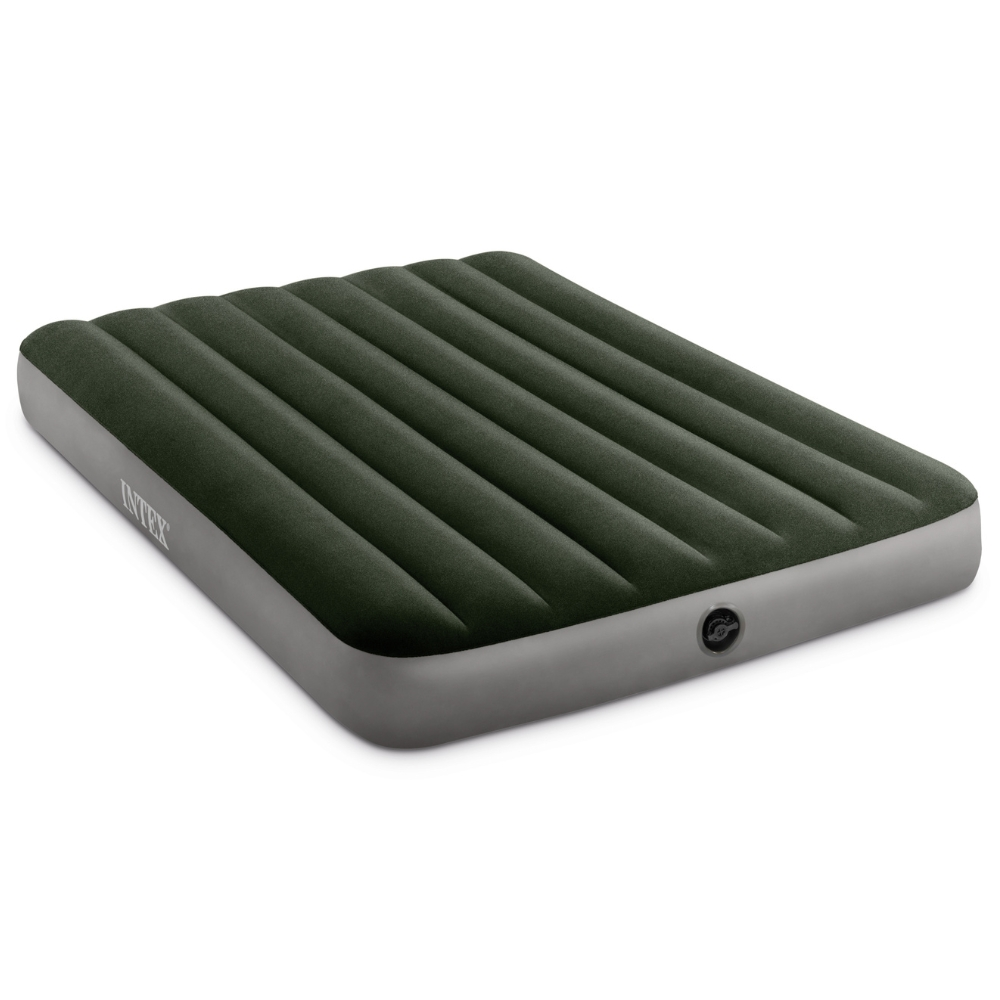 Un matelas pneumatique Intex vert foncé est présenté d'une vue en perspective.