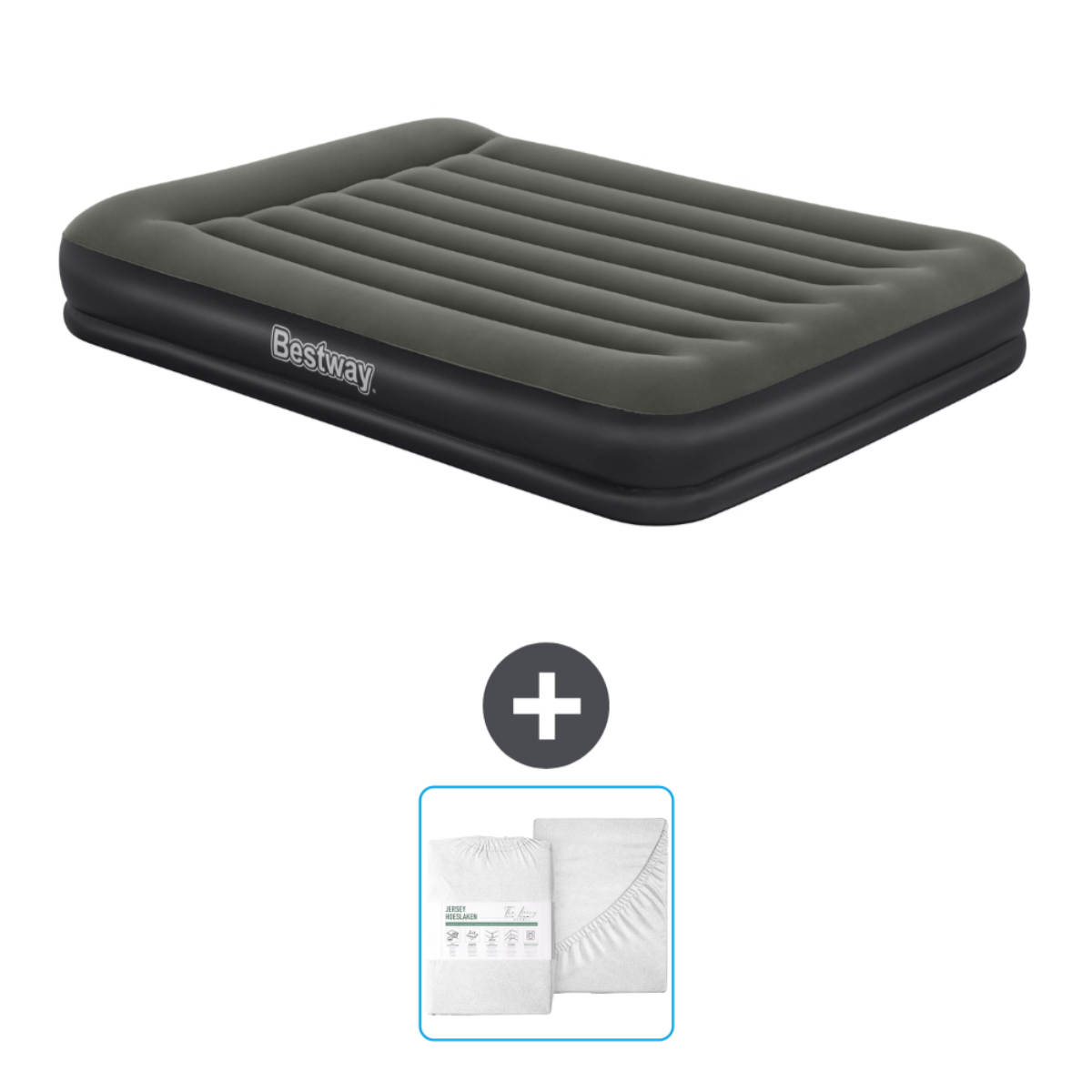 Matelas pneumatique Bestway gris et noir. Plus draps blancs.