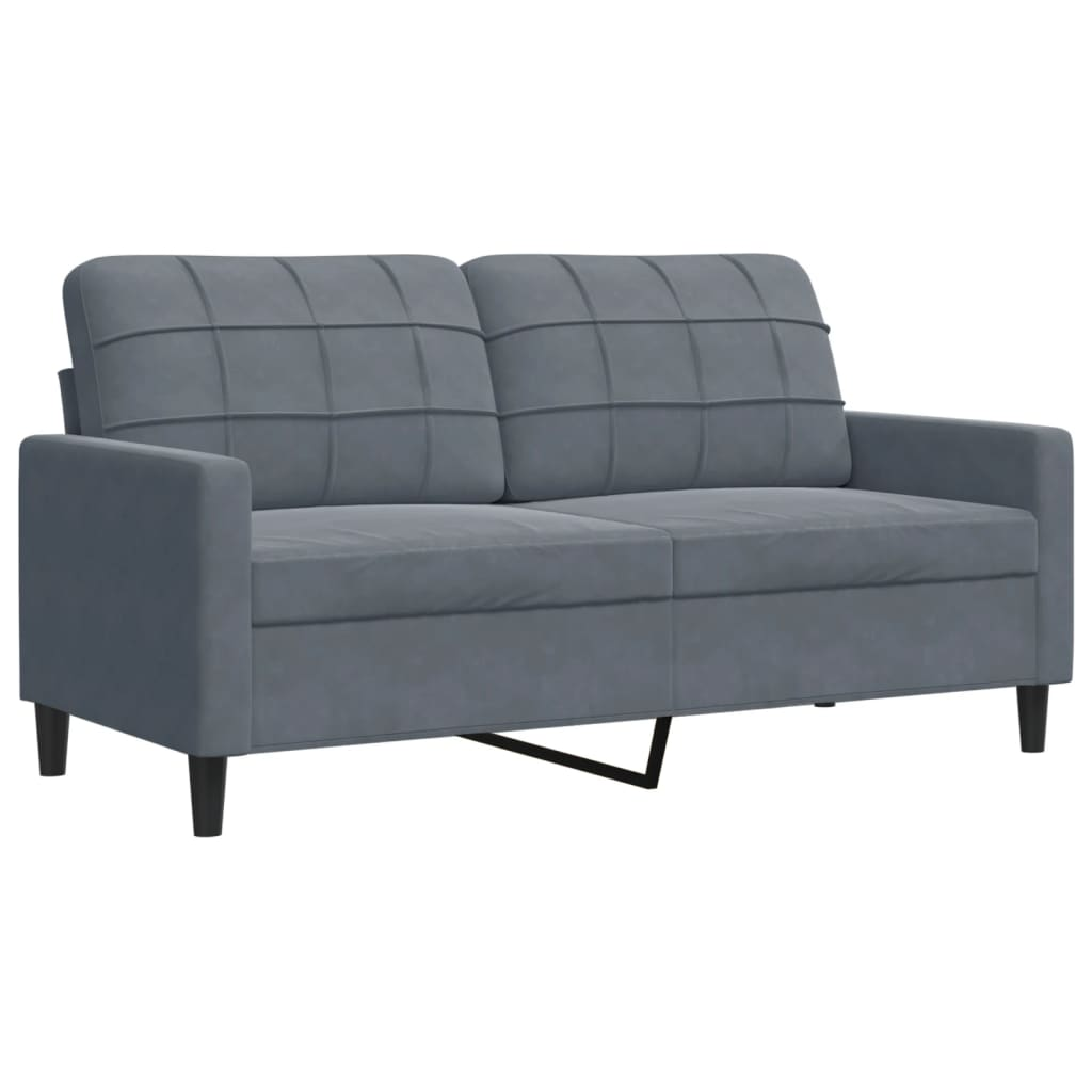 Ein graues Zweisitzer-Sofa mit einem Rastermuster auf Sitz und Rücken, isoliert auf Weiß.