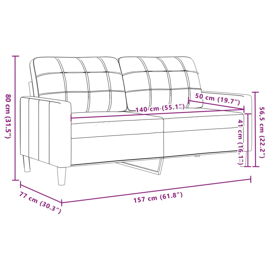 Ein Sofa mit angegebenen Abmessungen. Es hat eine dunkelgraue Farbe und Holzbeine.