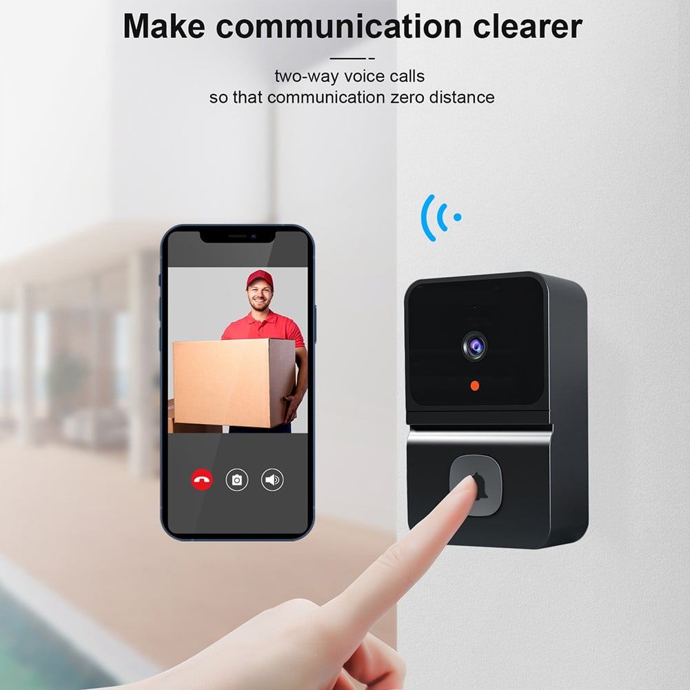Smarte Türklingel, die eine Lieferperson auf einem Telefonbildschirm zeigt.