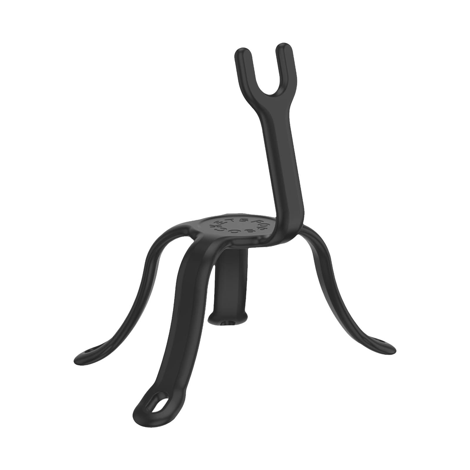 Viene mostrato un supporto nero, progettato per contenere una bicicletta.