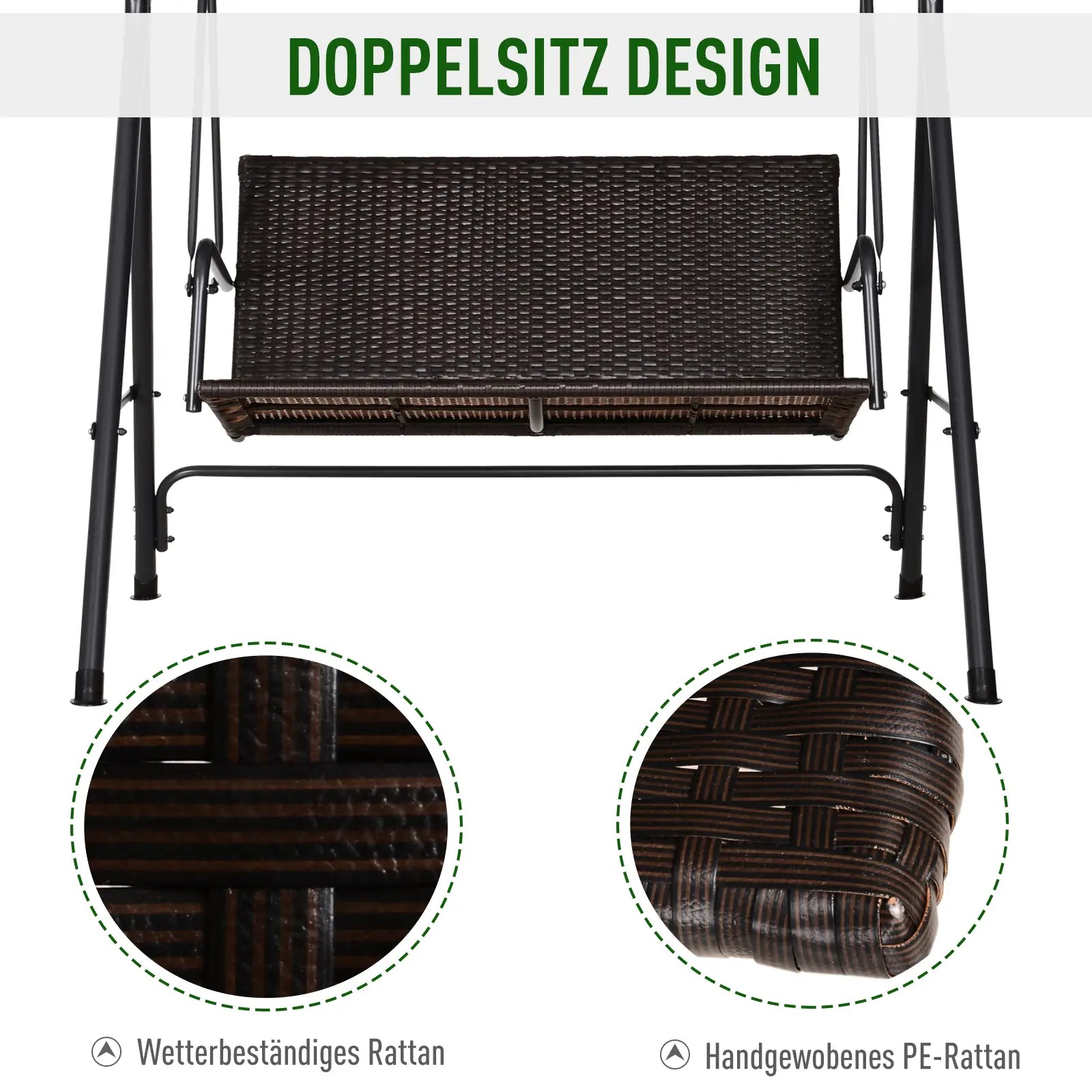 Braune Rattan-Schaukel. Details zeigen die Textur des Rattans.