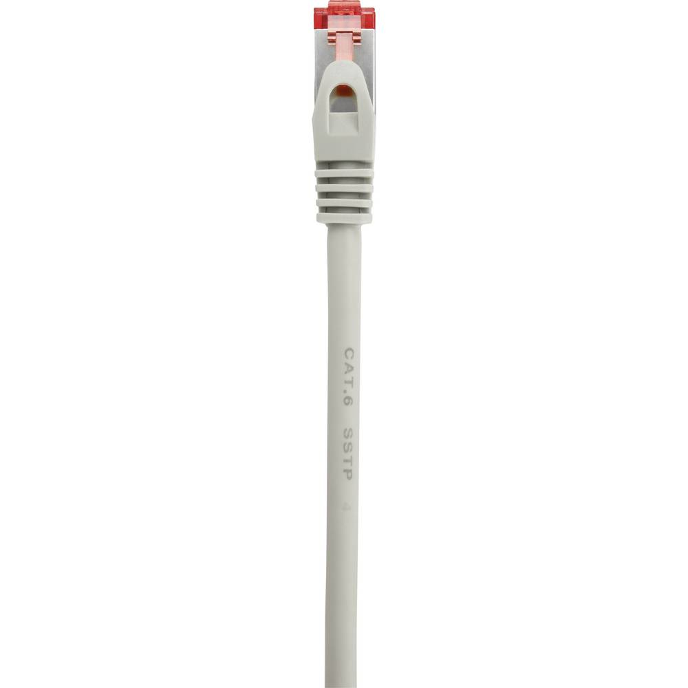Cavo Ethernet grigio con connettore grigio, primo piano, isolato su sfondo bianco.