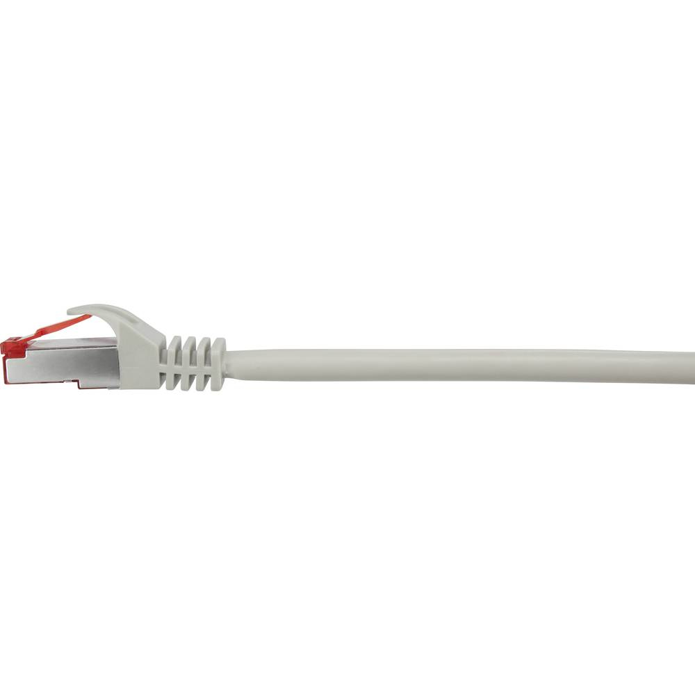 Connettore per cavo Ethernet grigio, ripresa ravvicinata, su sfondo bianco, dettagli.