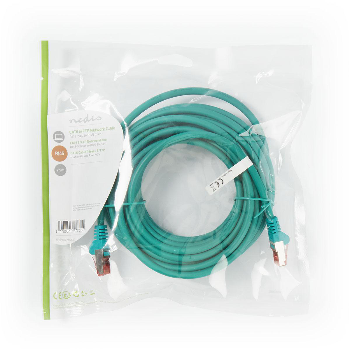 Grünes Netzwerkkabel in Plastiktüte mit Steckern.