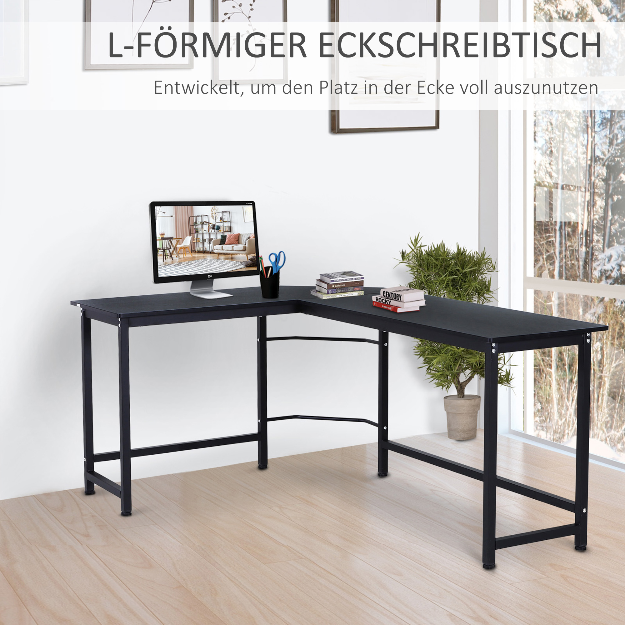 Cremefarbener Schaukelstuhl mit Holz- und schwarzen Beinen, mit Maßen.