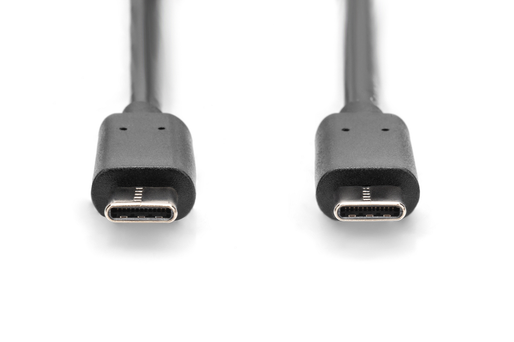 Due connettori USB-C neri affiancati su sfondo bianco.