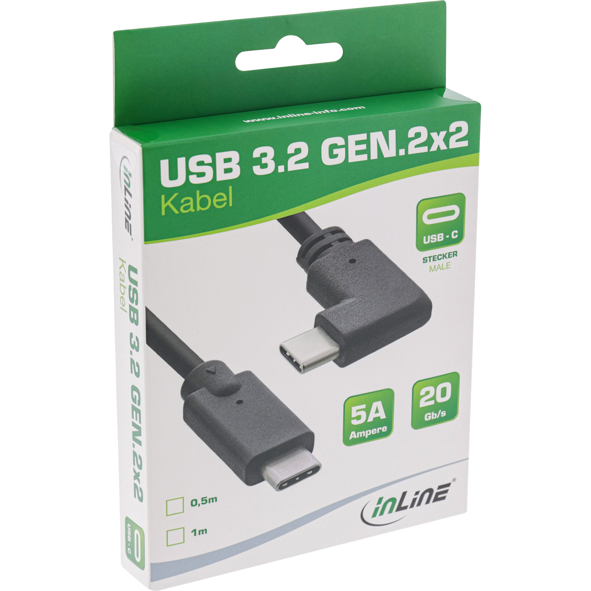 Una scatola per un cavo USB 3.2. La scatola ha testo e immagini del cavo.