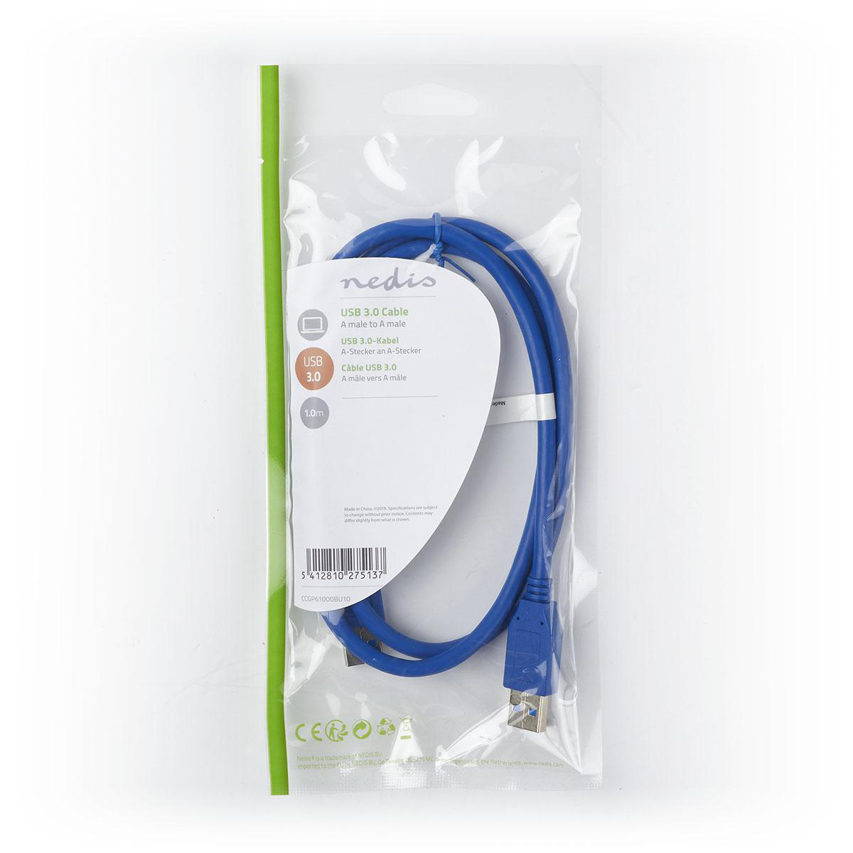 Cavo USB 3.0 blu in una busta di plastica.