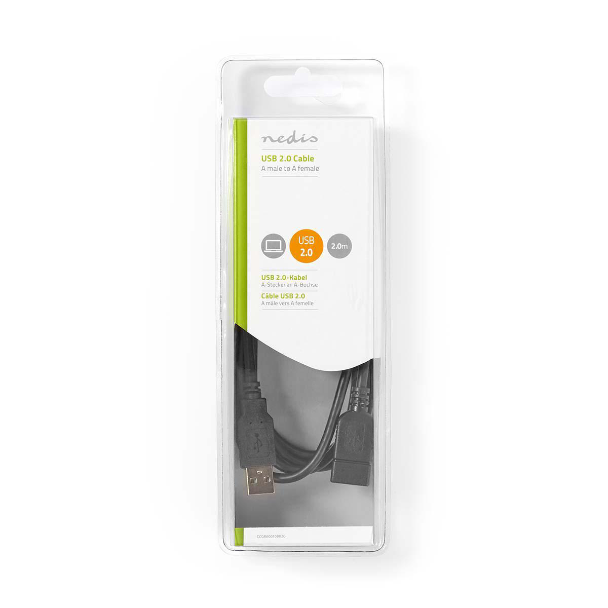 Cavo USB 2.0 in confezione trasparente su sfondo bianco.