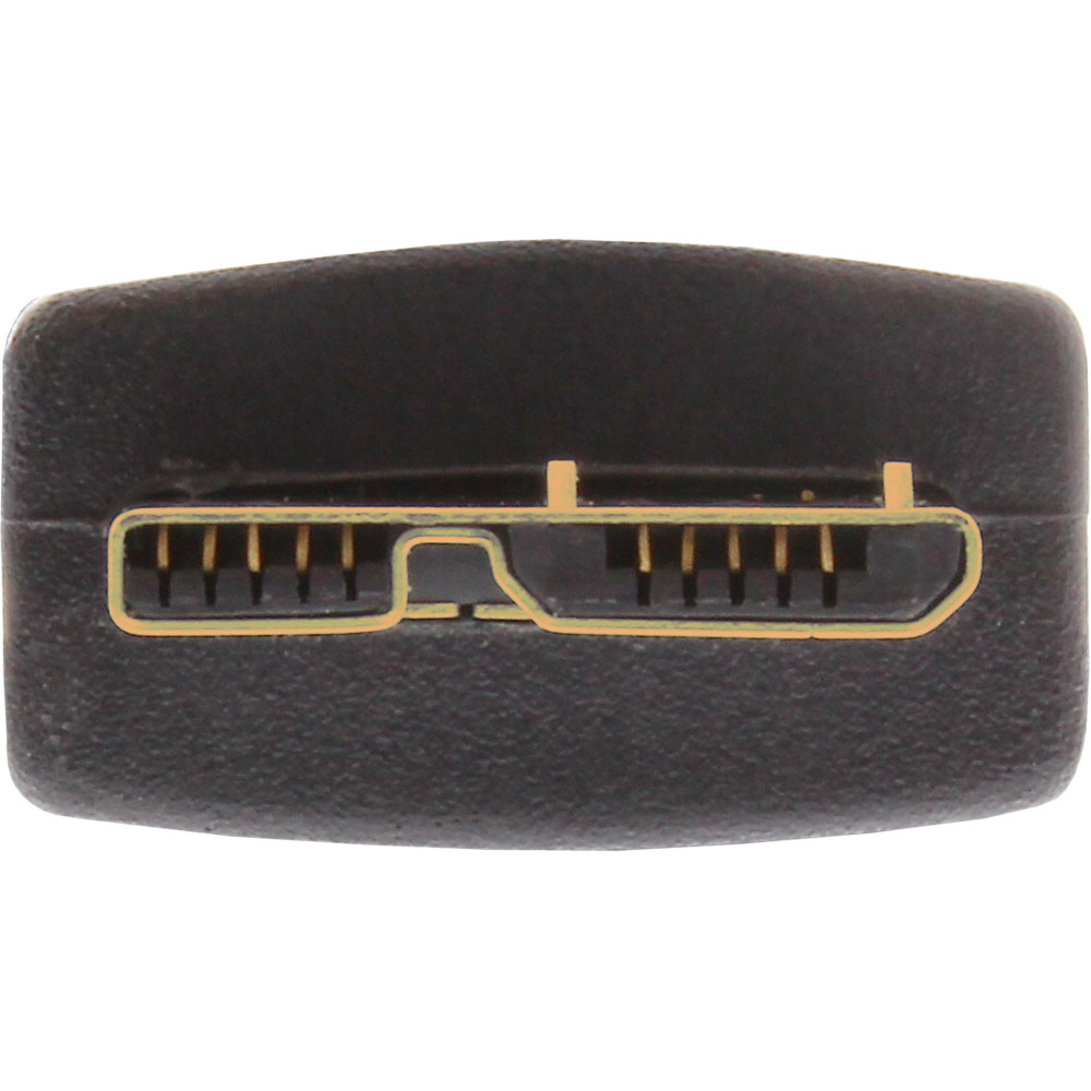 Un connecteur HDMI noir avec des broches internes dorées.