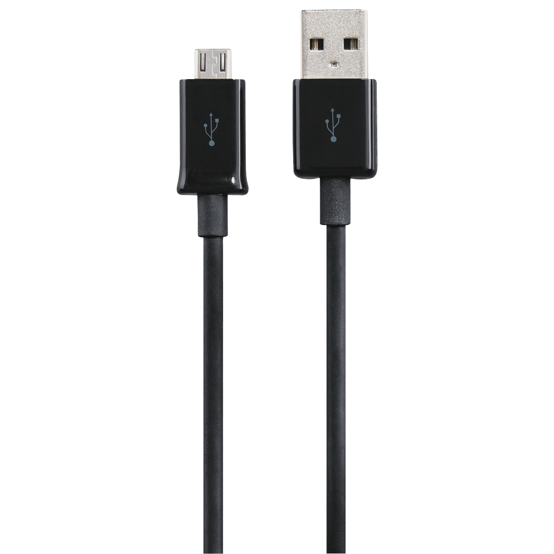 Dwa czarne kable USB: jeden ze złączem micro USB, a drugi ze standardowym złączem USB.