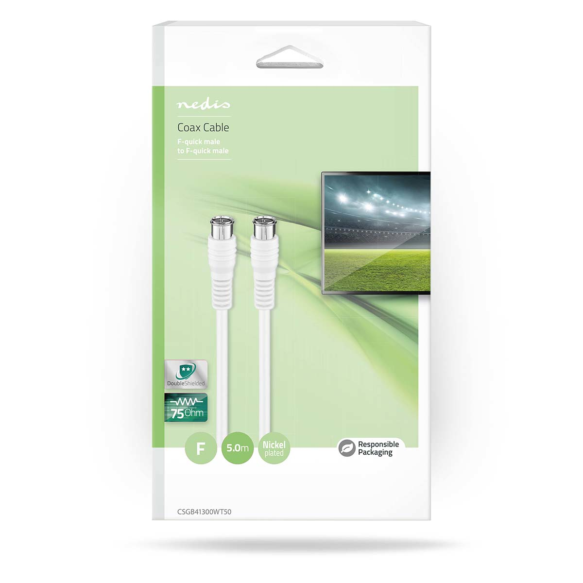 Coaxkabel in verpakking, witte kabel, witte achtergrond.