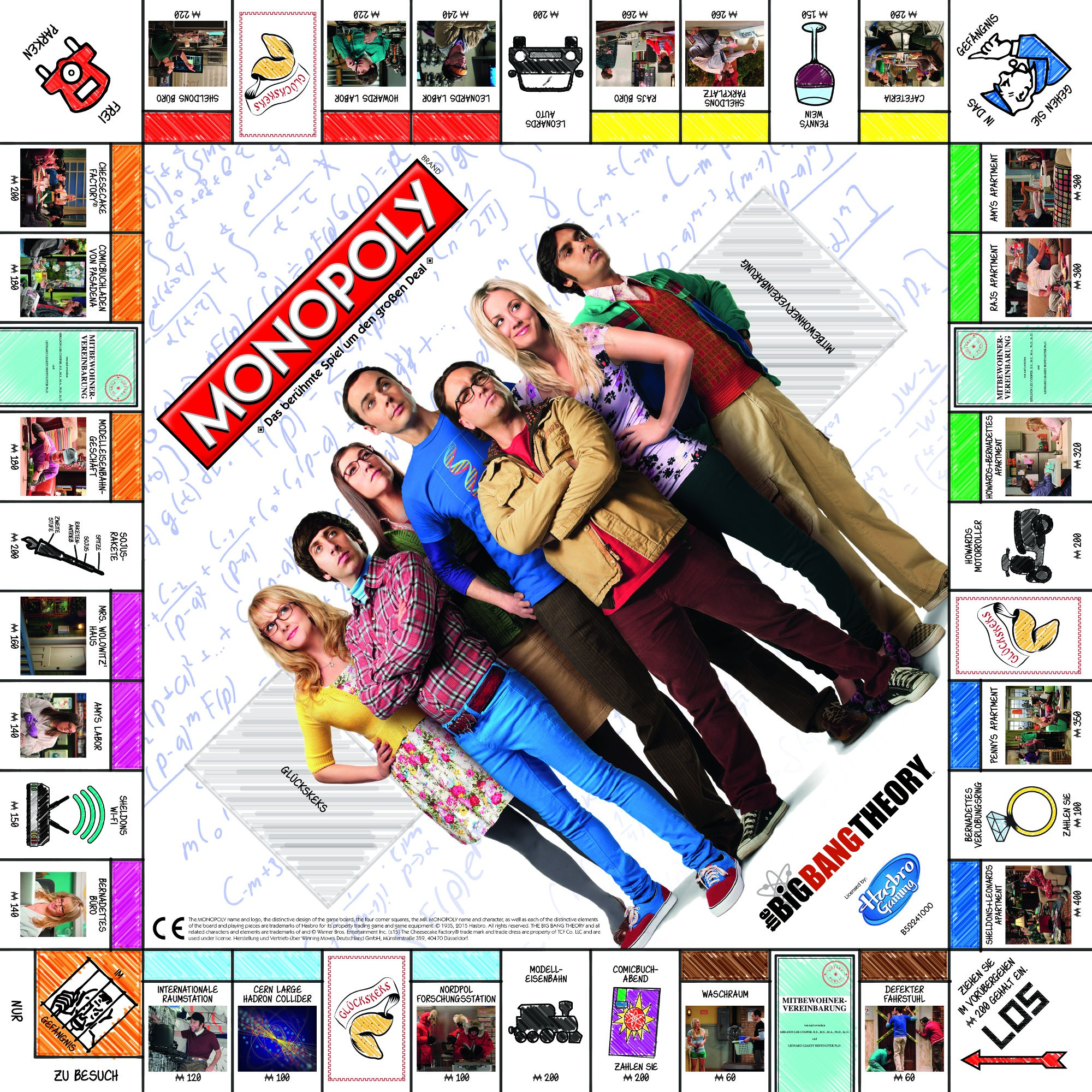 Monopoly-Brettspiel zum Thema Big Bang Theory. Mit der Besetzung und sendungsbezogenen Immobilien.