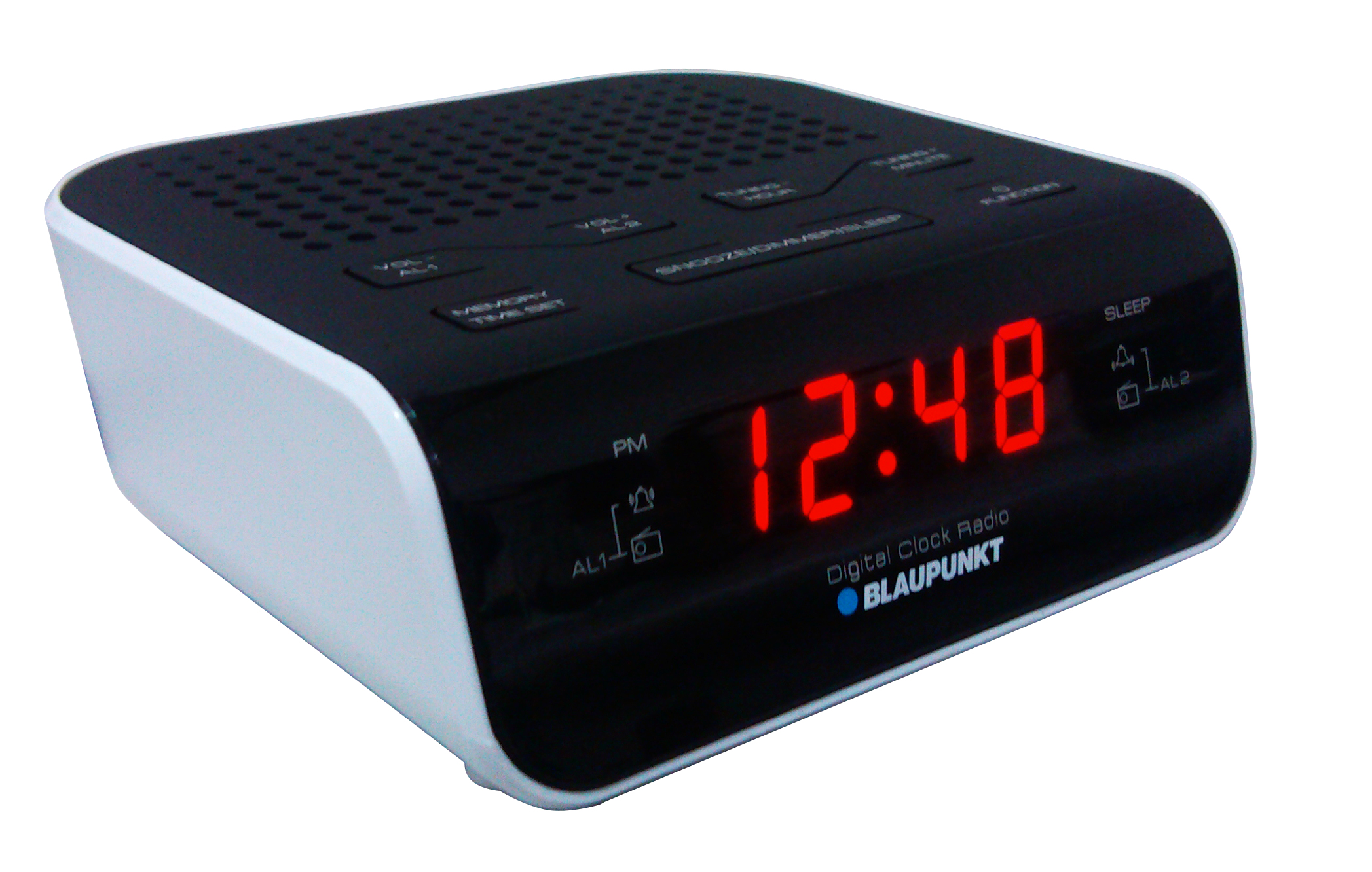 Ein Blaupunkt Digitalradiowecker mit roter Anzeige 12:48.
