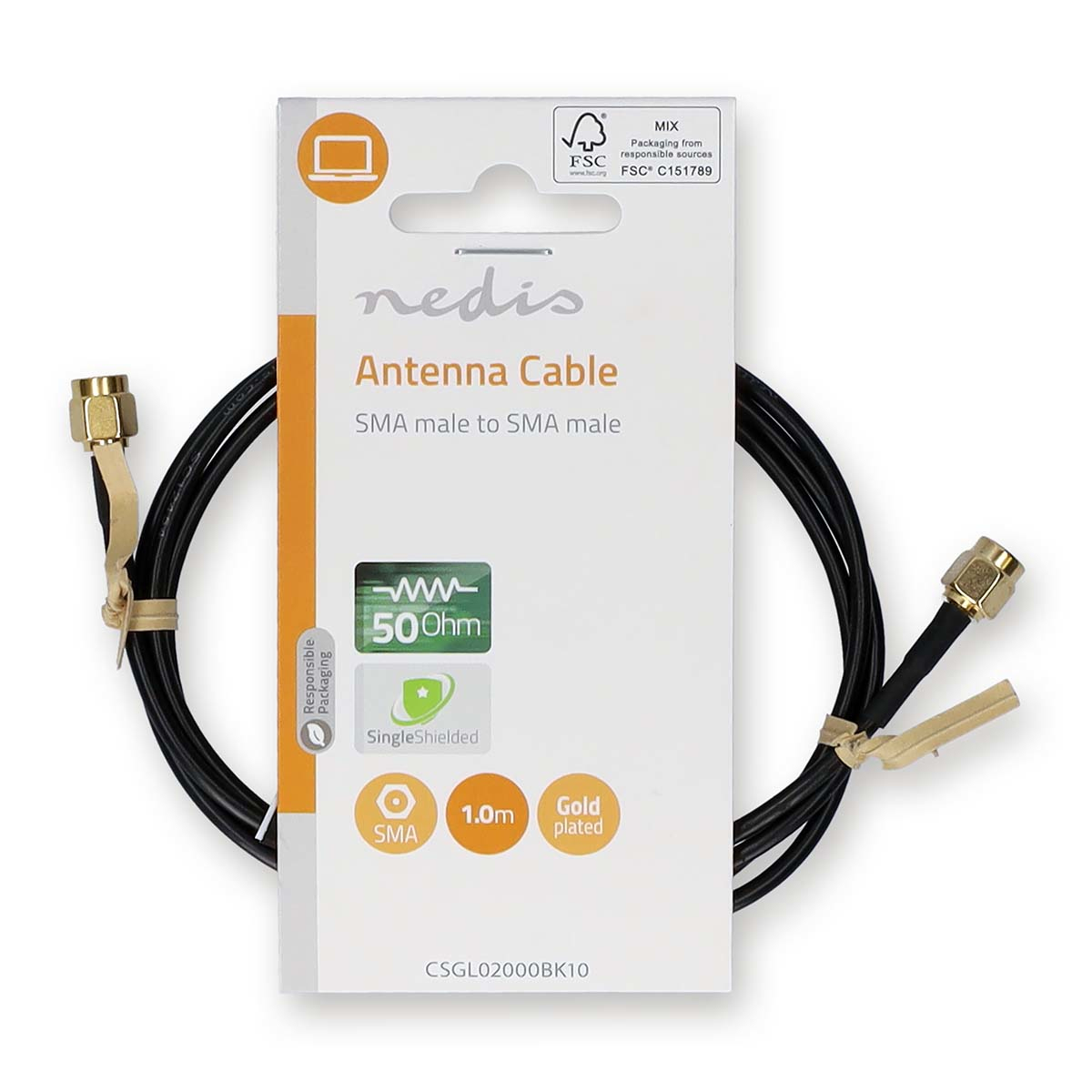 Antennenkabel mit SMA-Stecker auf SMA-Stecker und einem Etikett.