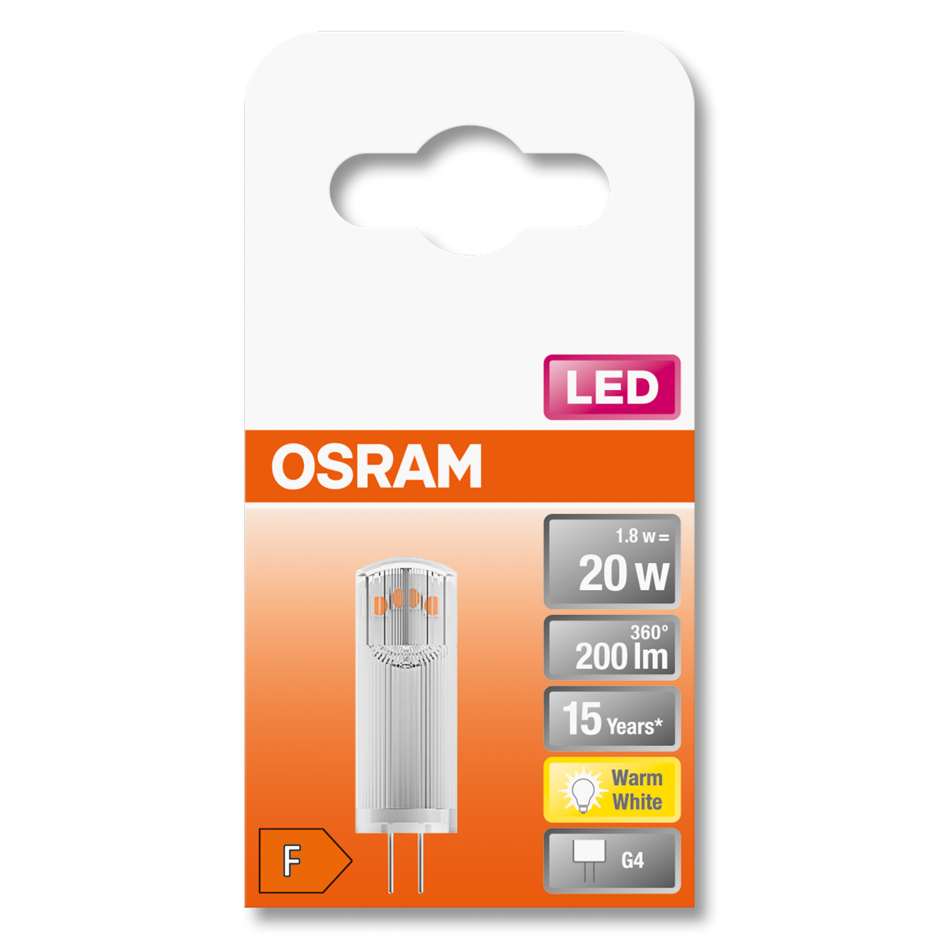 Blister żarówki LED OSRAM, 1,8W, 20W, ciepła biel, z trzonkiem G4.