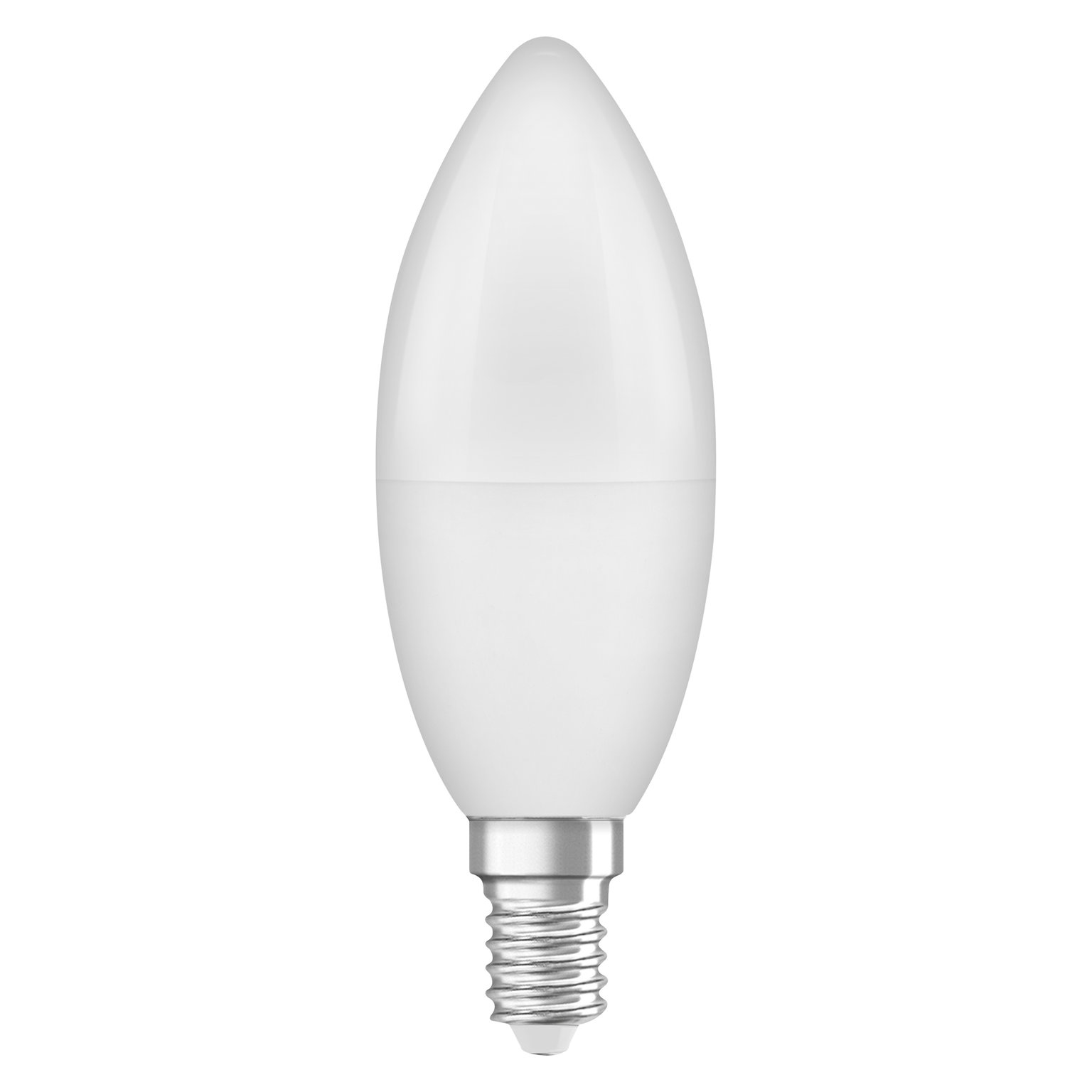 Ampoule blanche avec base argentée, sur fond blanc.