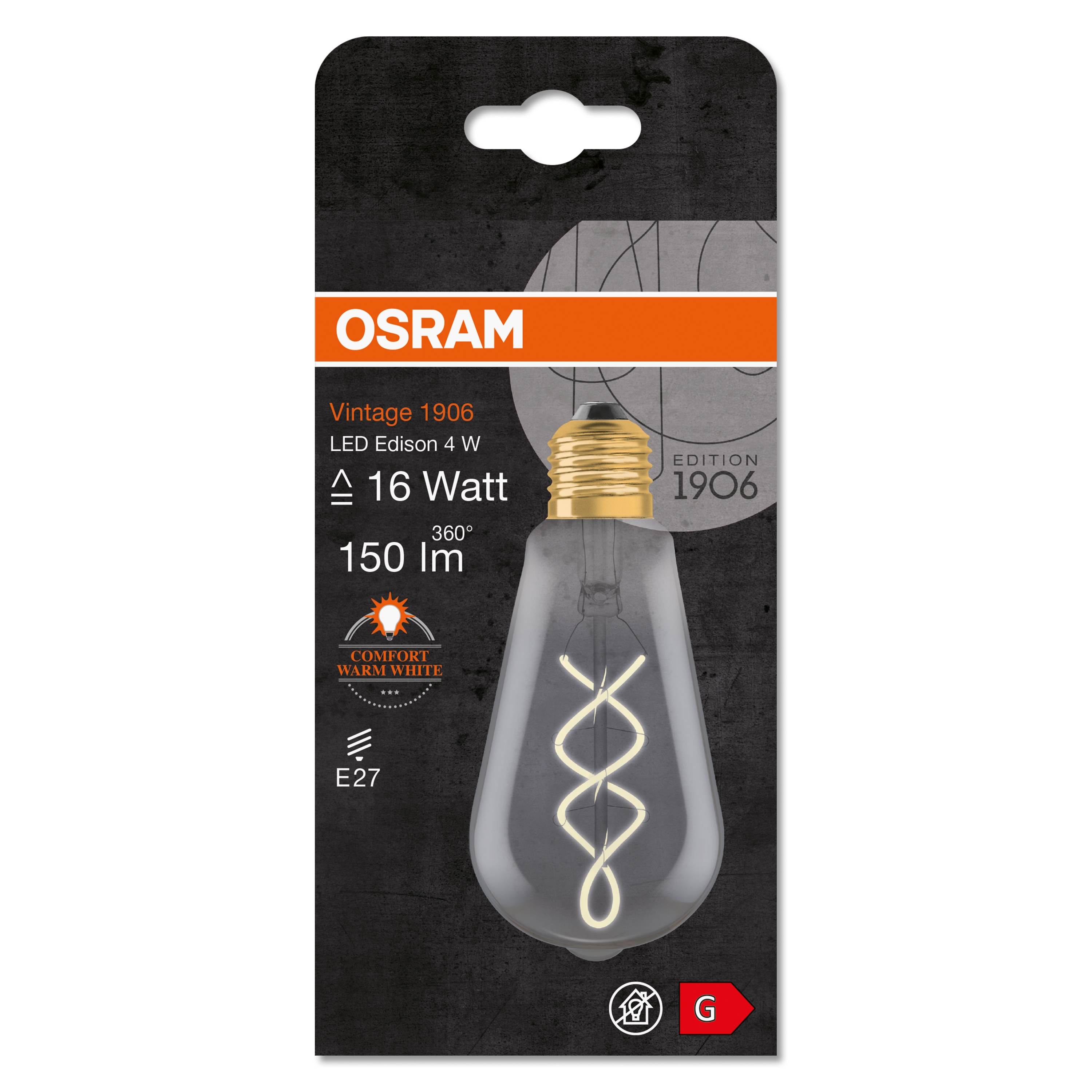 OSRAM Vintage 1906 LED Edison 4W Glühbirne, Klarglas, mit dekorativem Glühfaden.