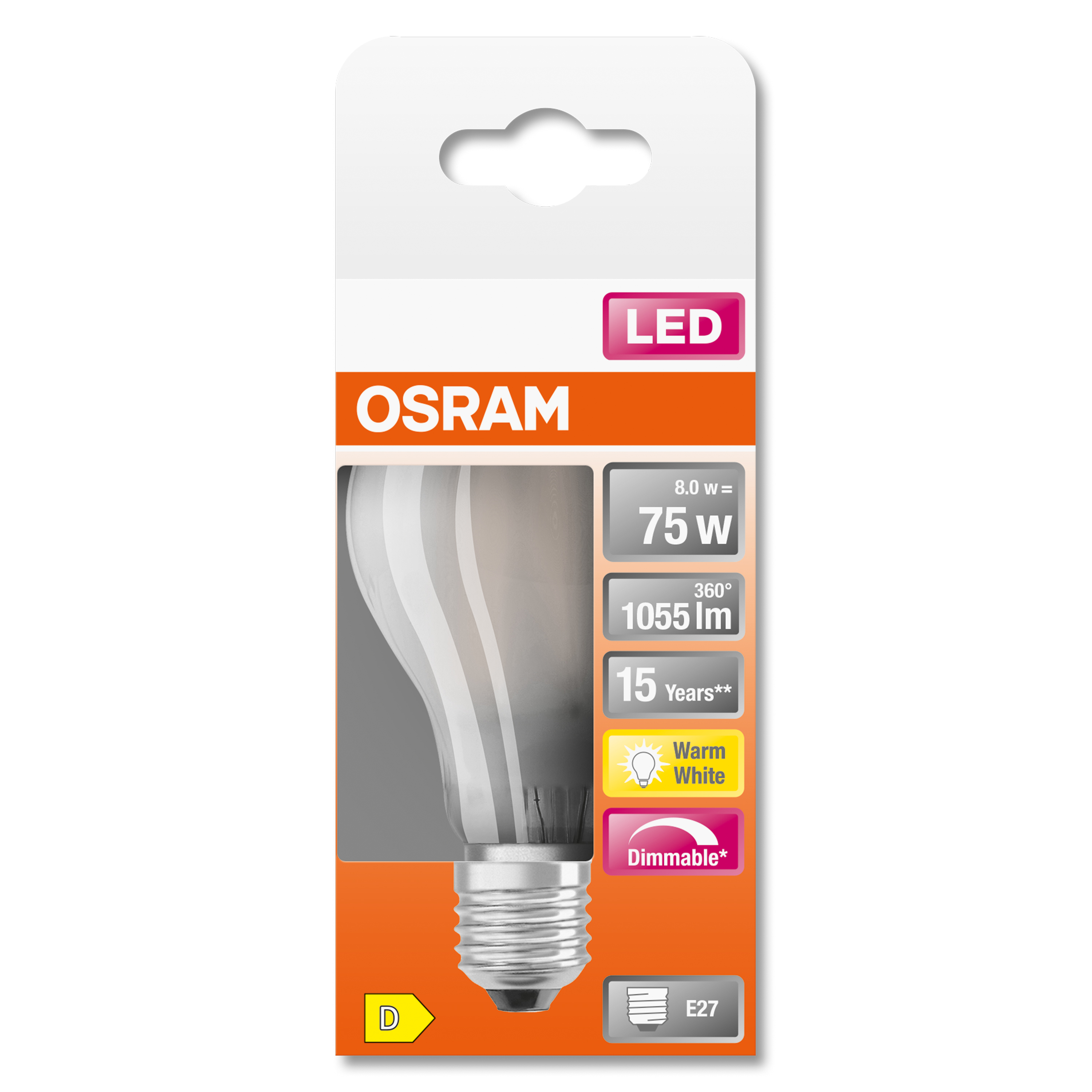 Opakowanie żarówki z tekstem i informacjami.