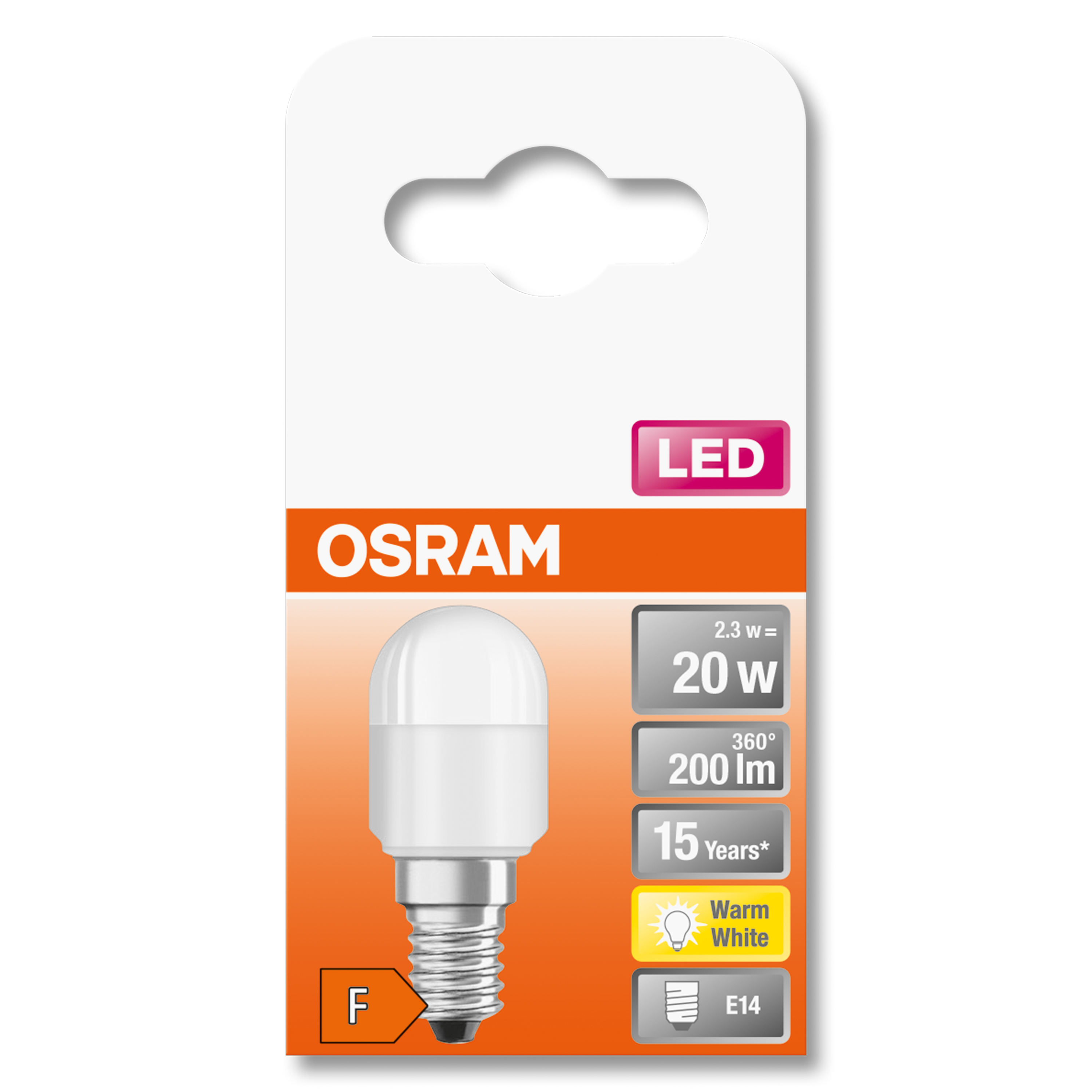 Ampoule LED OSRAM en emballage, lumière blanc chaud, avec culot E14.