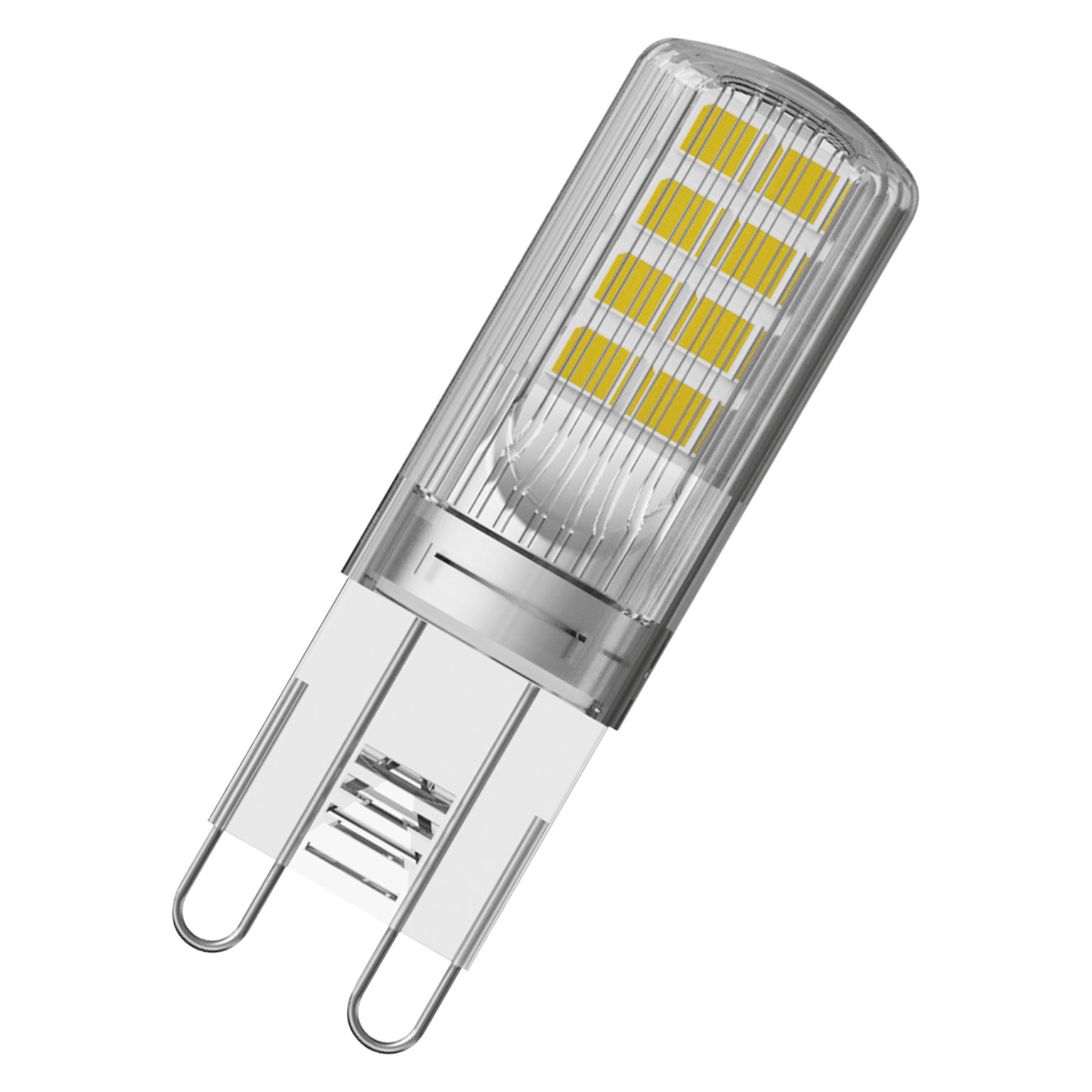 Ampoule LED transparente, fond blanc.
