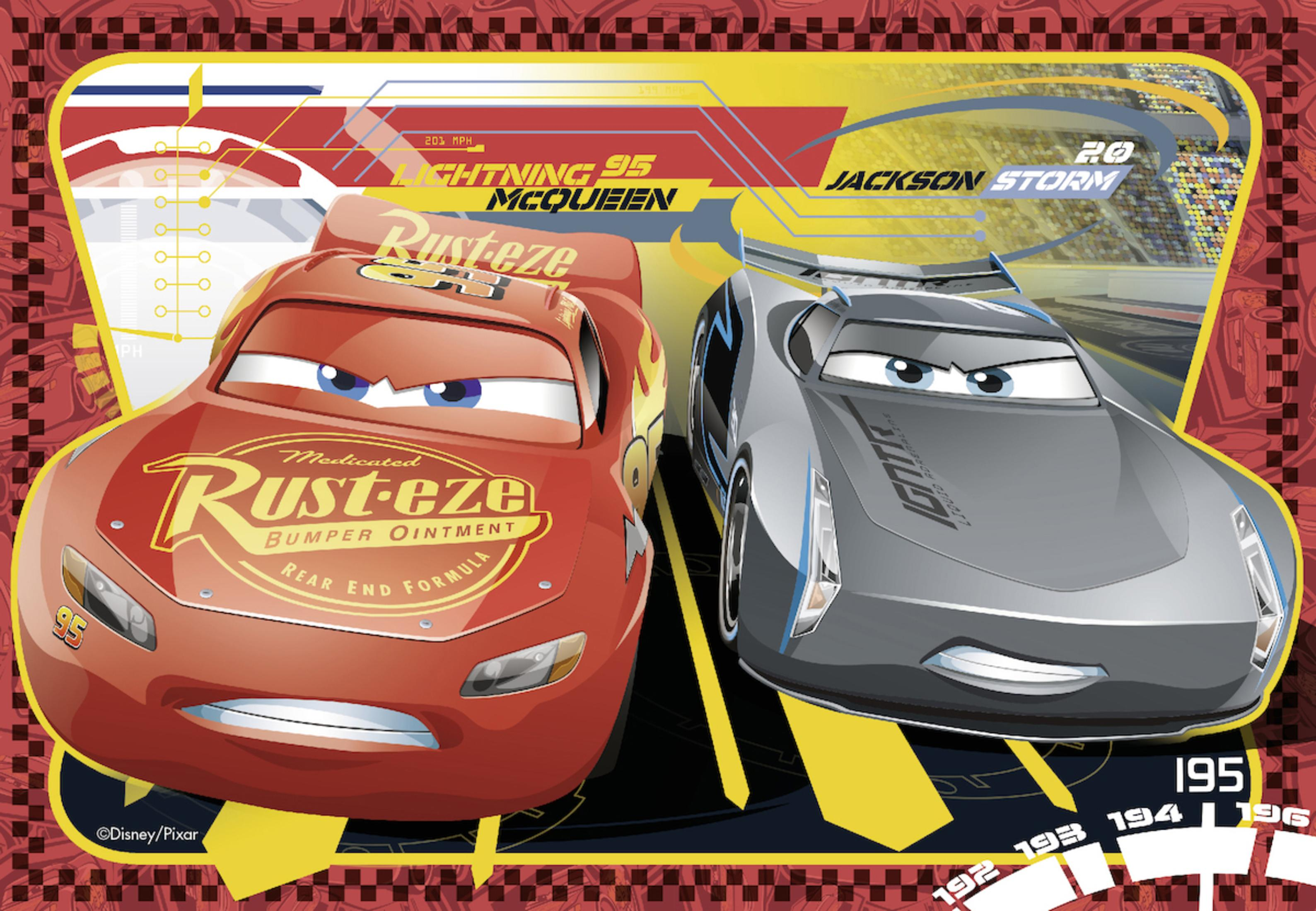 Cars-Film-Puzzle mit Lightning McQueen und Jackson Storm.