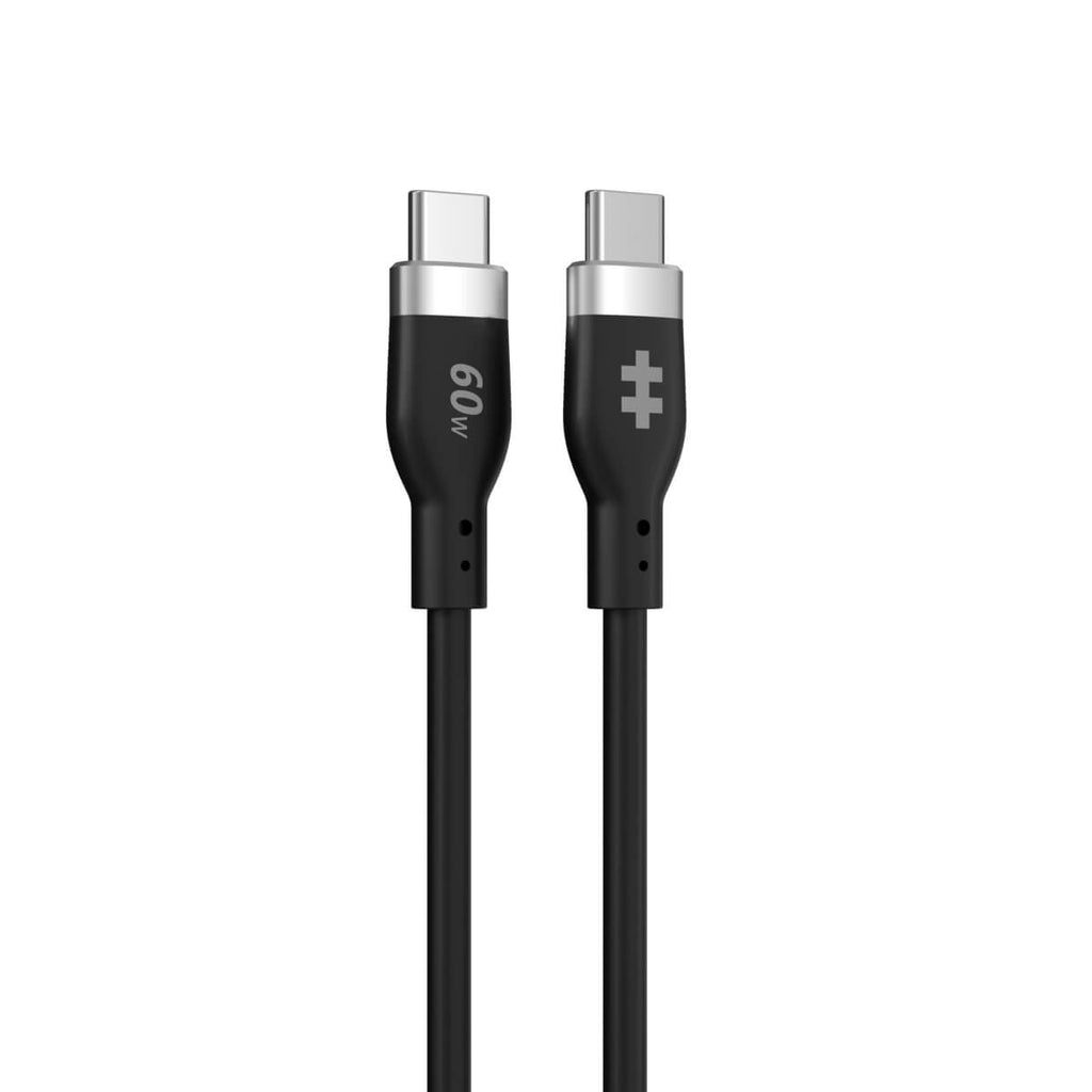 Due cavi USB-C neri, ciascuno con un connettore argentato e il logo 60W o hash.