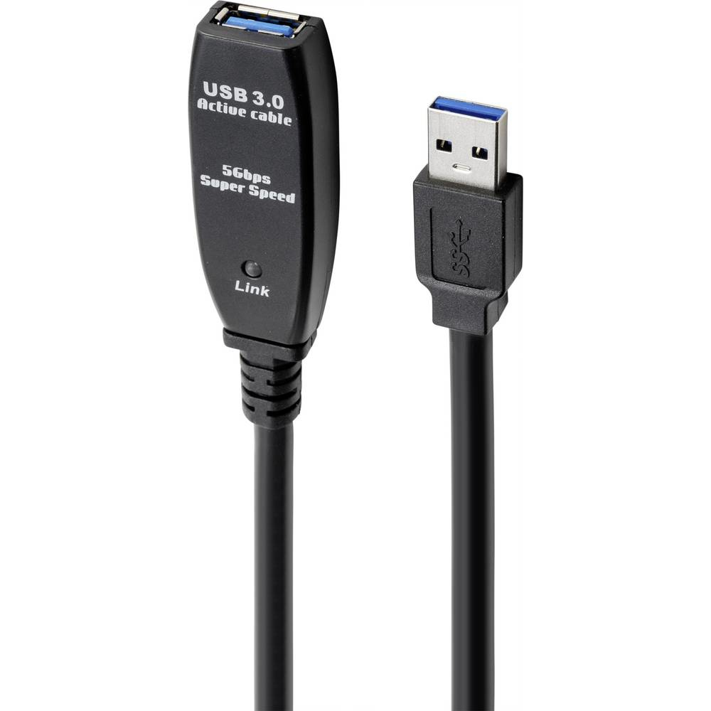 Cavo attivo USB 3.0 nero con connettori.