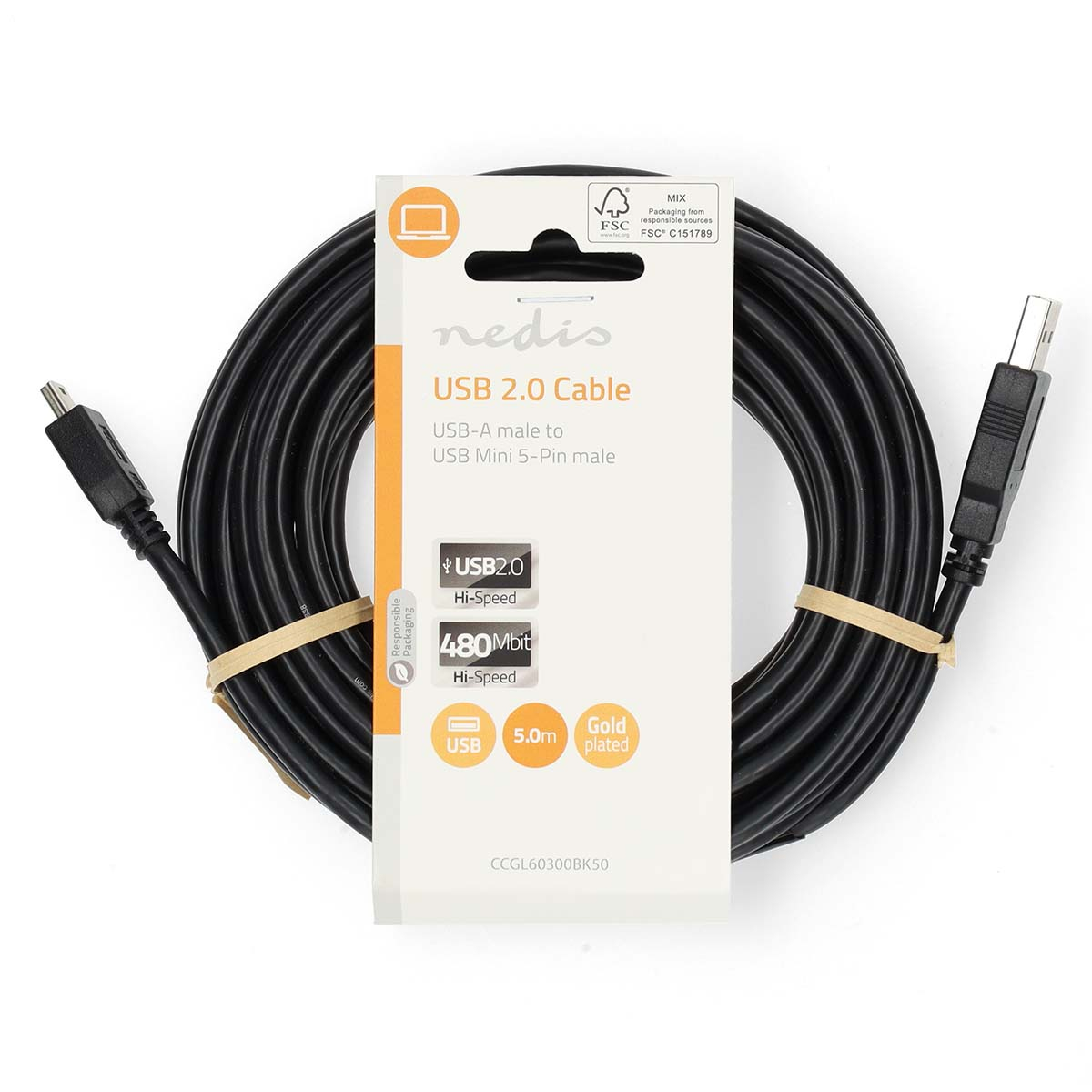 Un cavo USB 2.0 nero con la confezione.