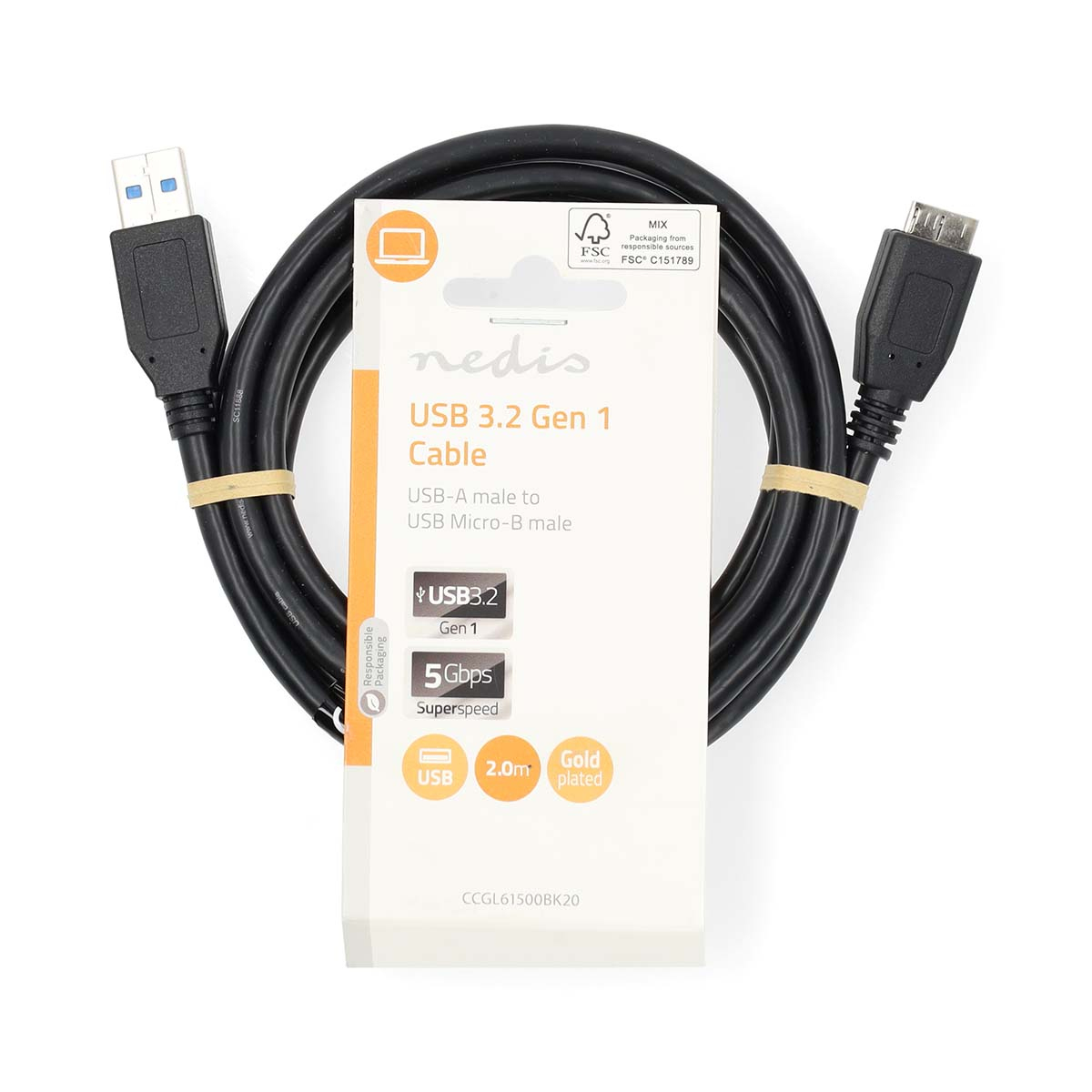 Ein USB 3.2 Gen 1 Kabel mit der Verpackung.