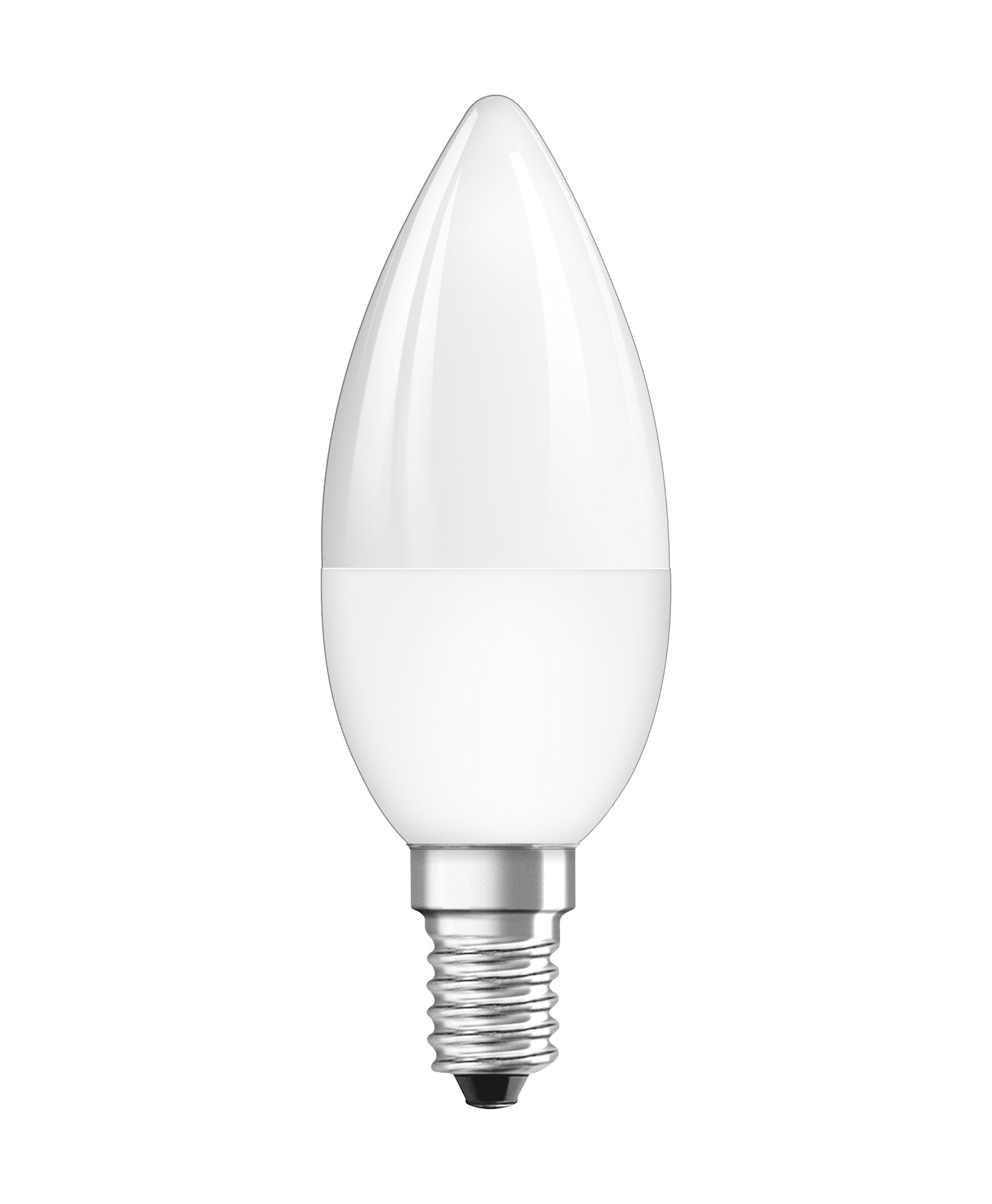 Une ampoule blanche en forme de goutte d'eau avec une base argentée, isolée sur fond blanc.