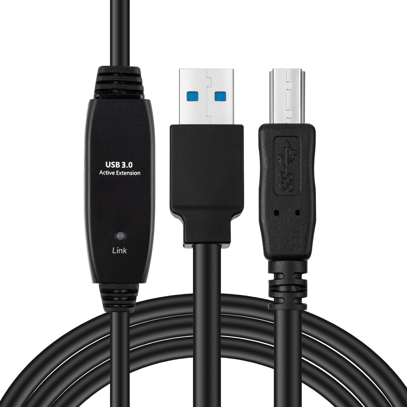 Câbles USB noirs : USB 3.0, USB-A et Micro-USB, fond blanc.