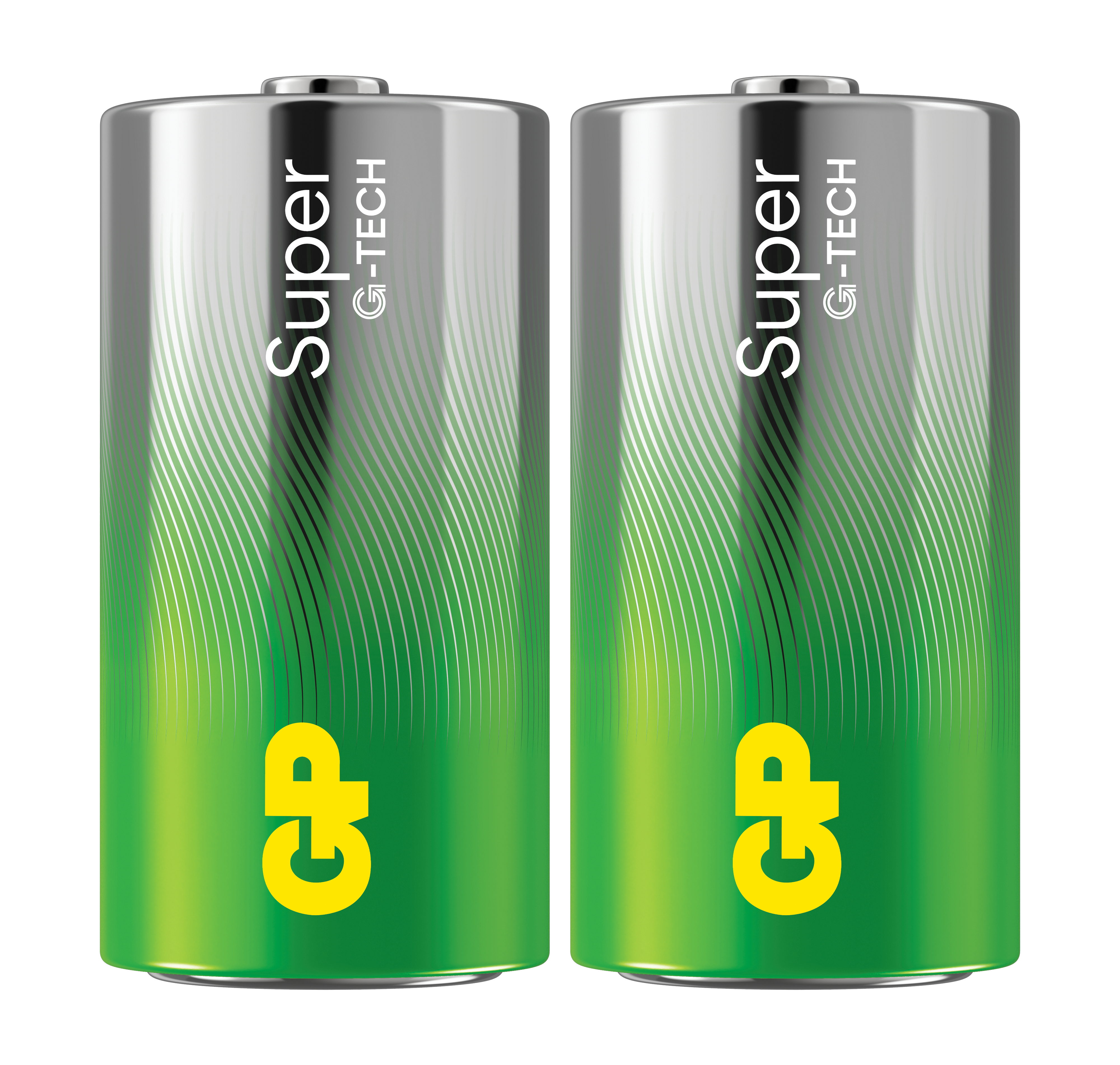 Due batterie GP Super G-TECH. Sfondo bianco.