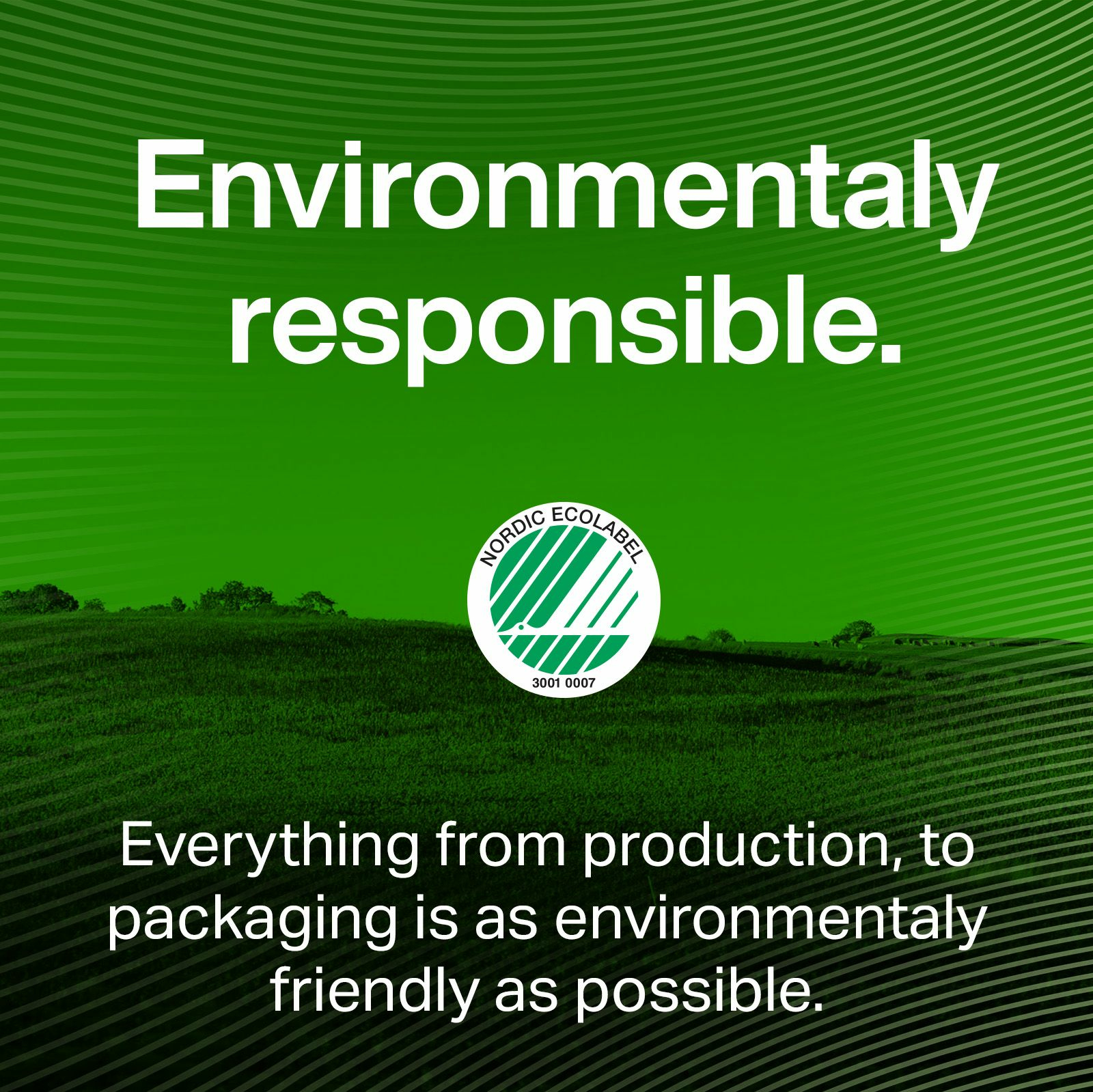 Zielone pole i tekst: Odpowiedzialny środowiskowo. Zawiera logo Ecolabel.